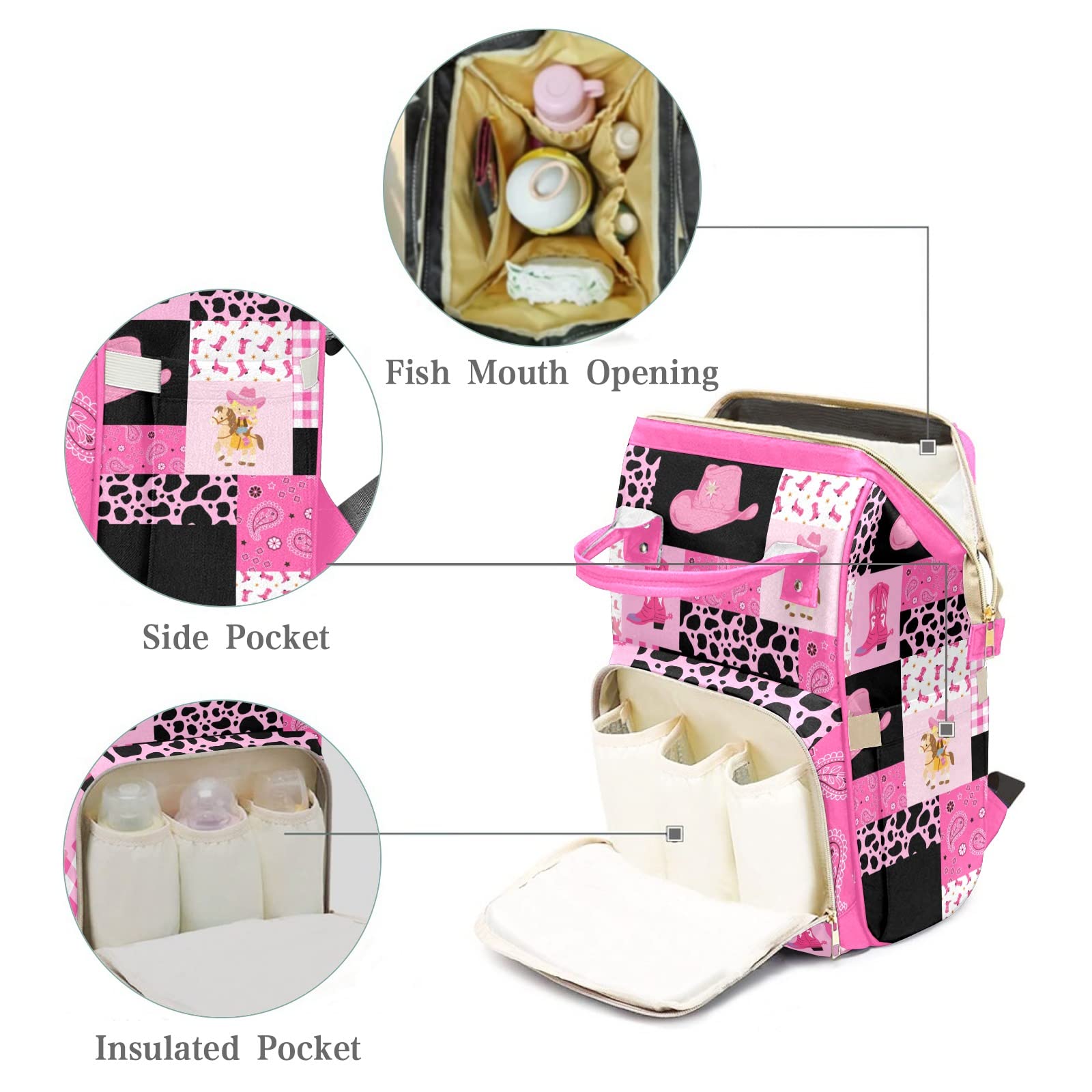 Personalized Diaper Bag Backpack Tote - Cowgirl Pink Quilted Baby Shower Gift, Custom Monogrammed Diaper Bag for Moms | Perfect for Travel, Daycare & On-the-Go Parenting