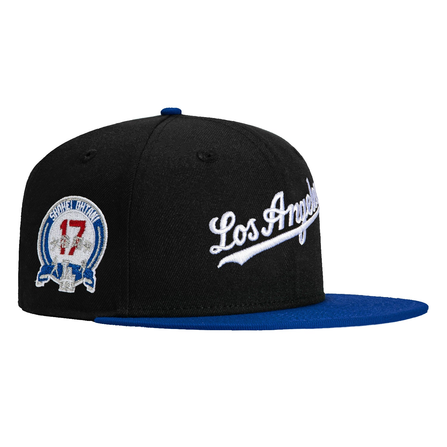 New Era 59Fifty Los Angeles Dodgers Shohei Ohtani Patch Script Hat - Black & Royal Blue Baseball Cap for Men - Perfect for Baseball Games, Sports Events & Streetwear Fashion