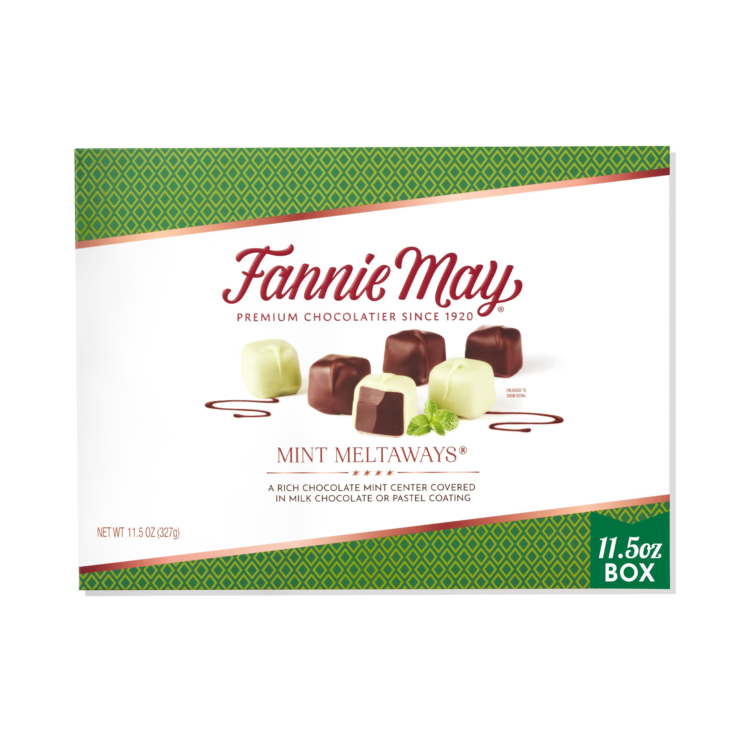 Fannie May Milk Chocolate Mint Meltaways - 11.5 oz Chocolate Gift Box for Holidays, Birthdays & Corporate Gifting | Premium Gourmet Chocolate Treats for Parties, Desserts & Sweet Gifts