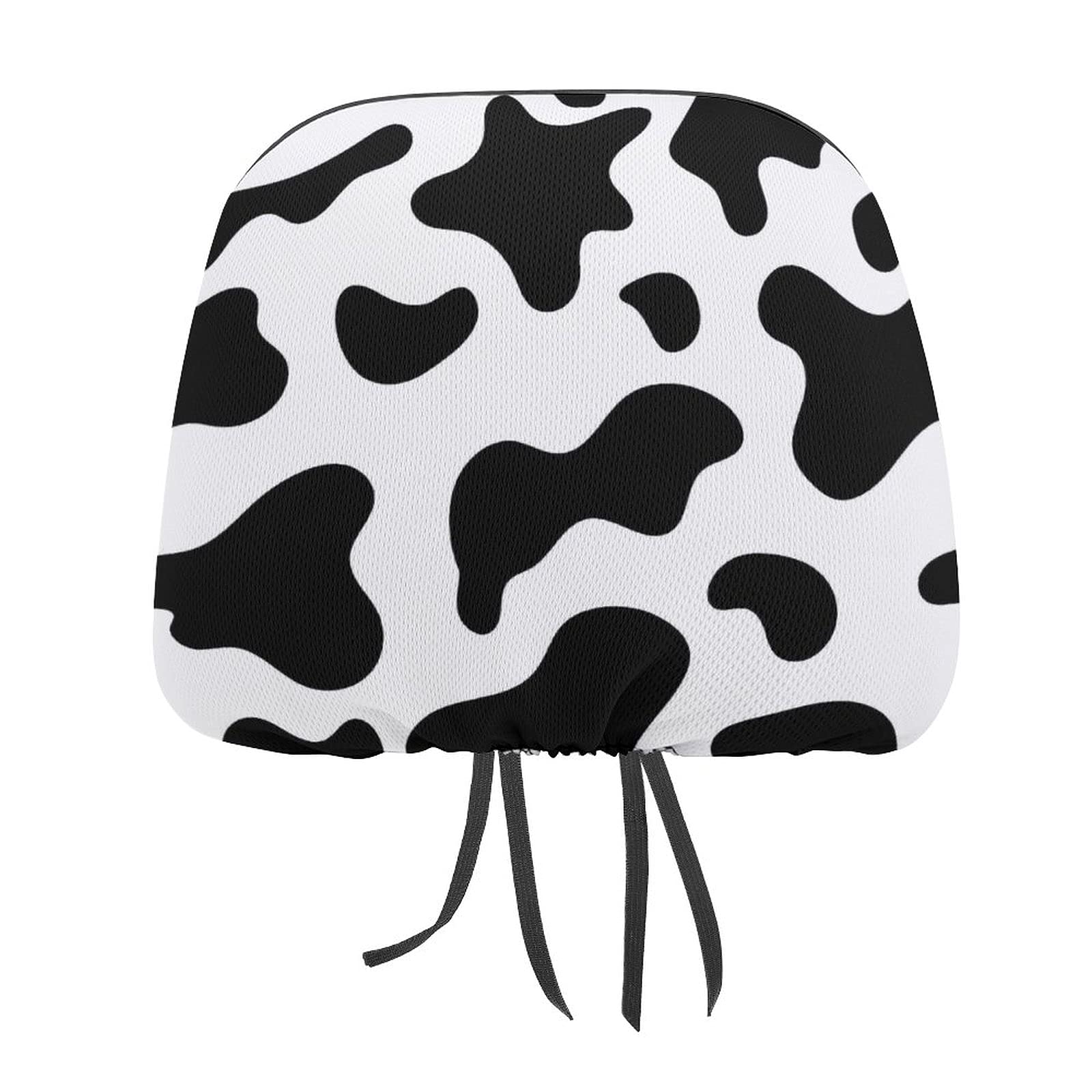 Bagea-Ka 2 Pack Genuine Cowhide Car Headrest Covers with Milk Cow Print - Universal Fit for Most Car & Truck Models - Durable Seat Protector for Men & Women - Perfect for Road Trips, Commuting & Interior Styling