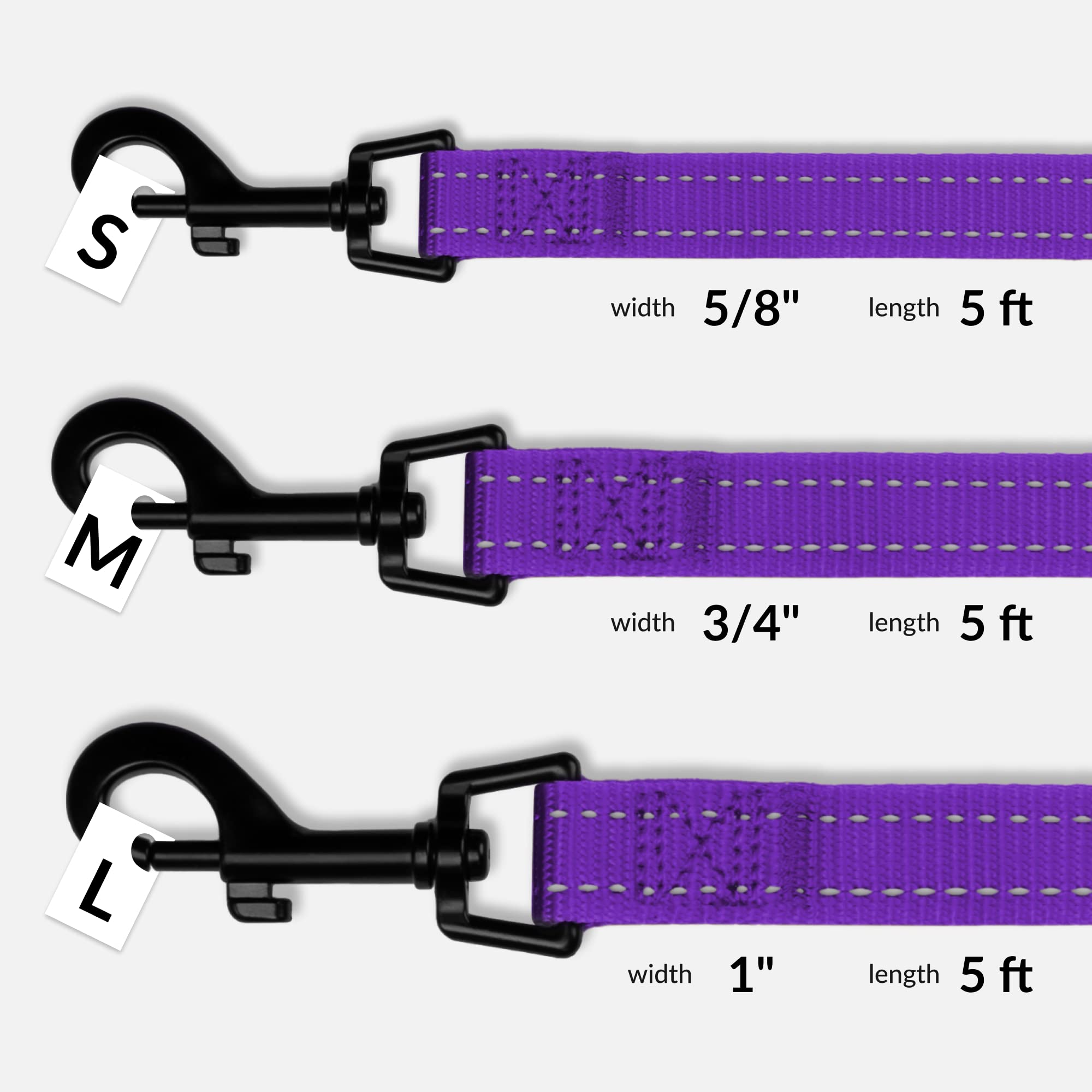 **CollarDirect Heavy Duty Nylon Dog Leash - 5ft Reflective Pet Leash for Small, Medium & Large Dogs - Durable Training & Walking Leash for Outdoor Adventures (Purple, Small) - Perfect for Daily Walks, Jogging & Obedience Training**