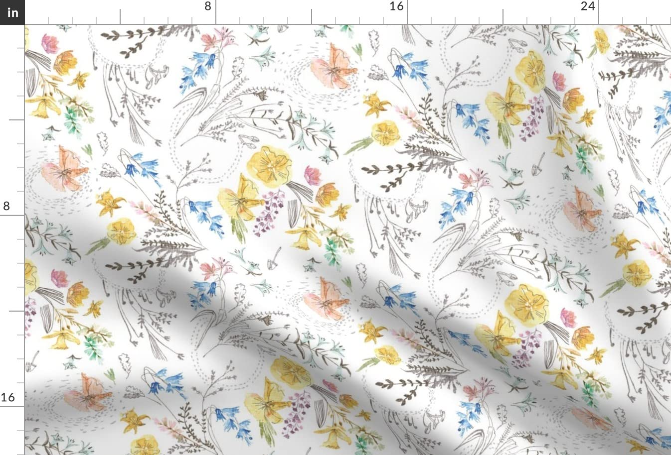 Wildflowers White Floral Print Velvet Fabric by Spoonflower - Fat Quarter for Upholstery, Home Decor, Nursery & Apparel | Perfect for Spring-Themed DIY Projects, Girls' Room Decor & Fashion Sewing