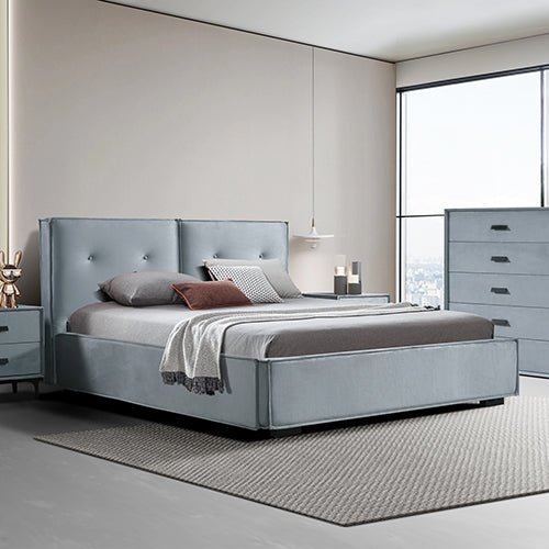 Estella Queen Upholstered Bed Frame with Button Tufted Headboard - Grey Upholstery Platform Bed - Perfect for Master Bedroom, Guest Room & Apartment Decor