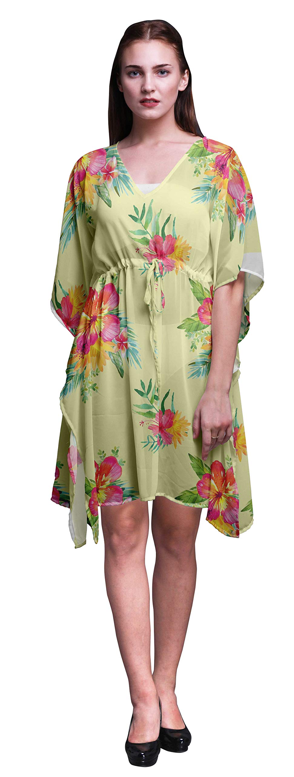 Bimba Women's Short Caftan Midi Dress - Beach Cover Up, Swimwear Cover Up, Summer Boho Kaftan Dress for Pool, Vacation & Resort Wear