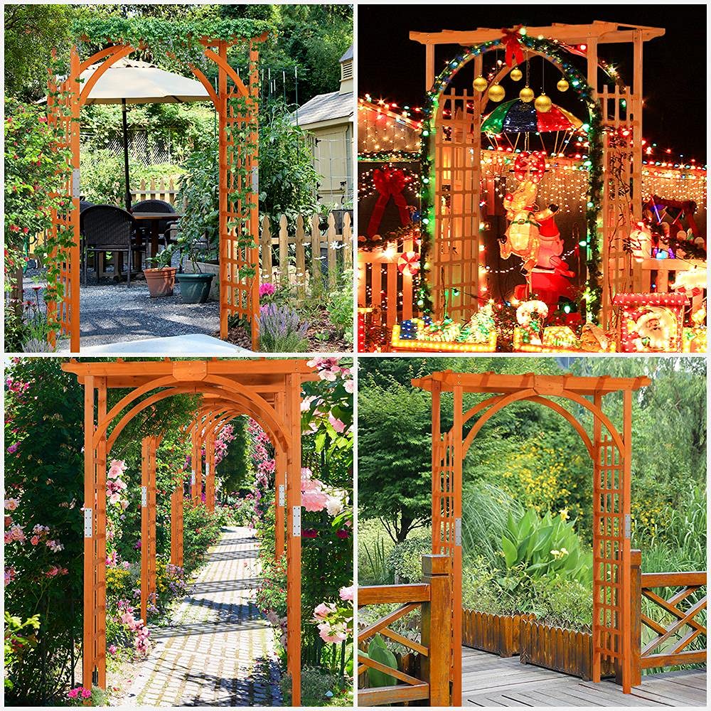 Yaheetech 7FT Wooden Garden Arch Trellis - Natural Wood Climbing Plant Support for Roses, Vines & Flowers - Perfect for Wedding Ceremony Backdrop, Patio Decor, Greenhouse & Outdoor Garden Decoration