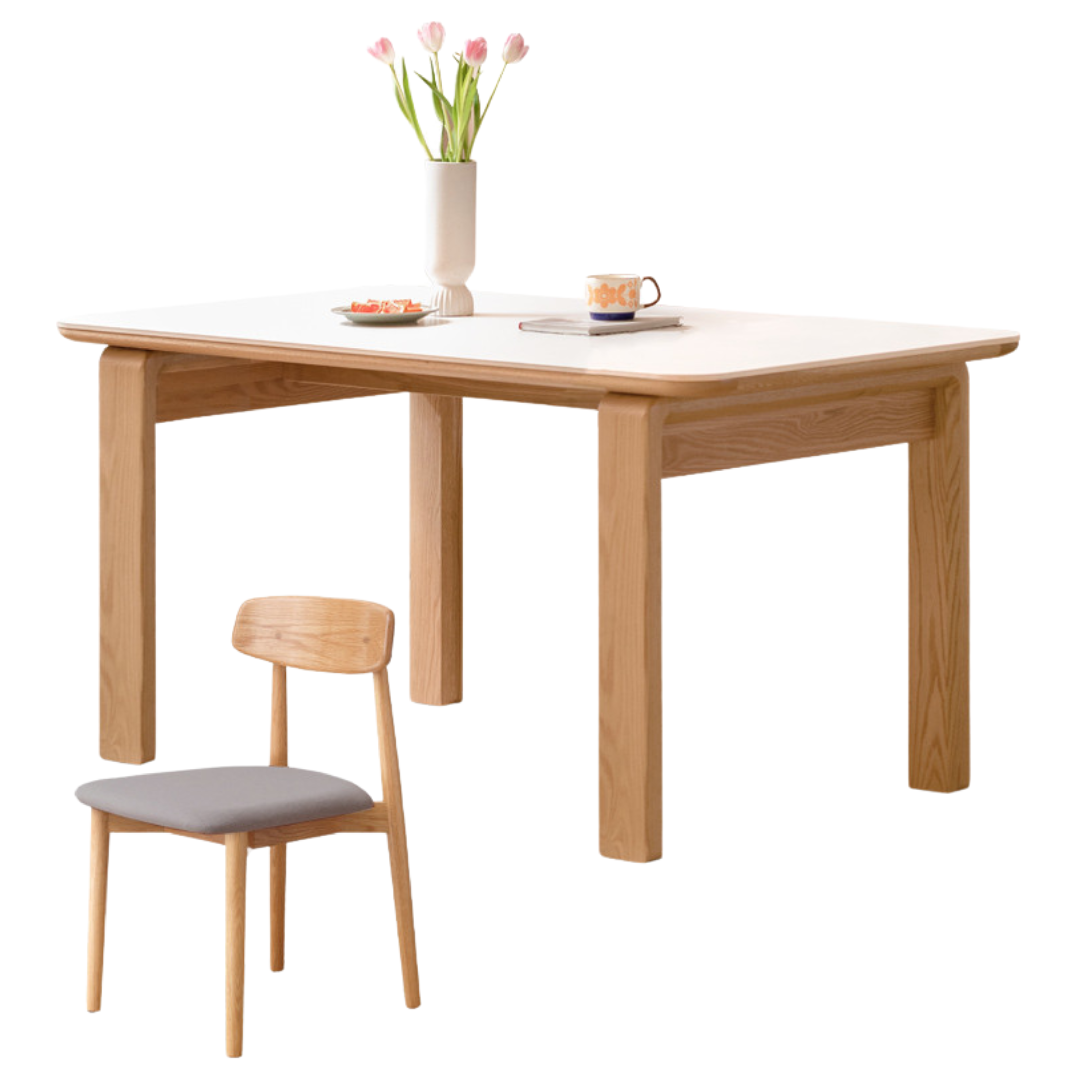 out of stock 78.7x35.4x29.9 inch / 200x90x76cm / Natural Wood Color / rock slab dining table + four chairs smoke chestnut brown