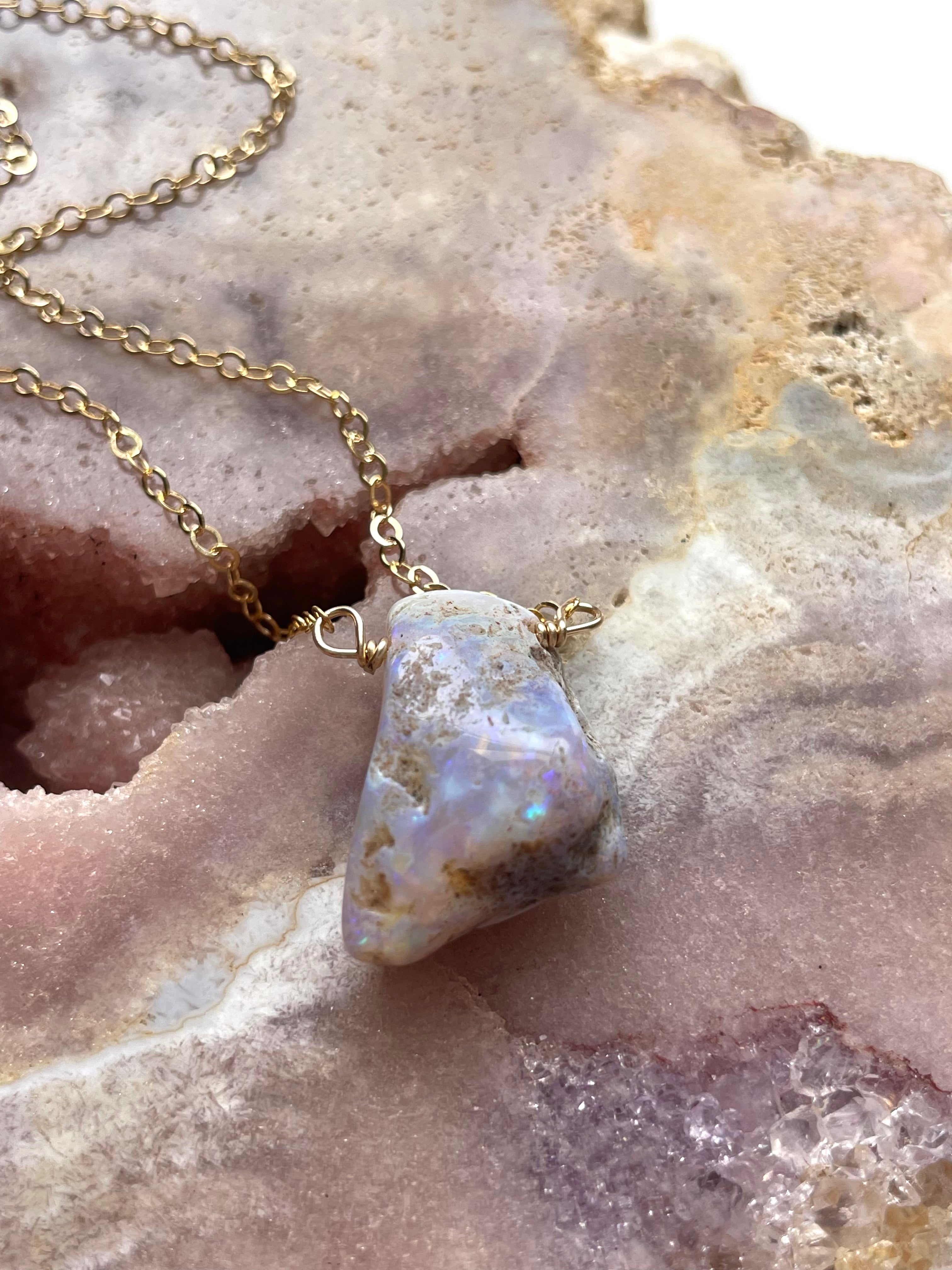 Genuine Australian Opal Necklace - Natural Raw Opal Jewelry for Women, Handmade Sterling Silver Pendant, Elegant Gift for Birthday, Anniversary & Special Occasions