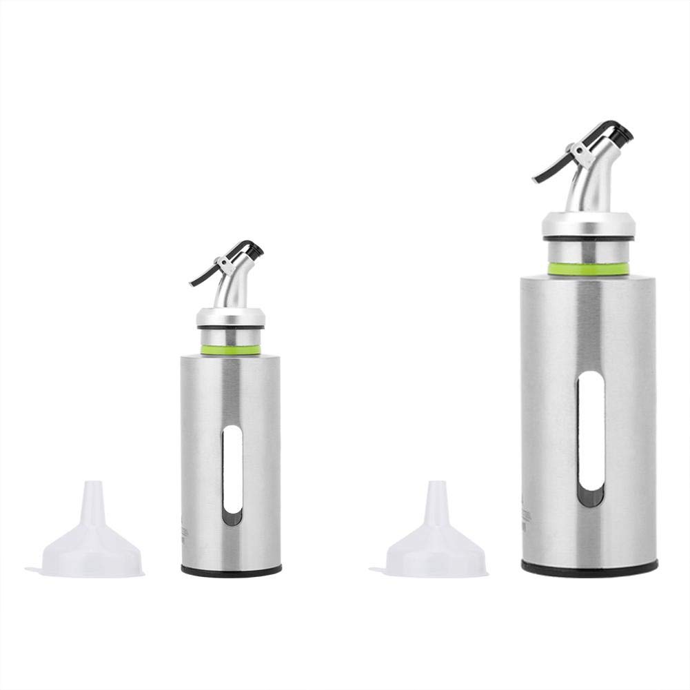Premium Stainless Steel Oil and Vinegar Dispenser Set - 150ML Leak-Proof Glass Cruet Bottles with Plug & Funnel - Ideal for Kitchen, Dining, and Salad Dressing