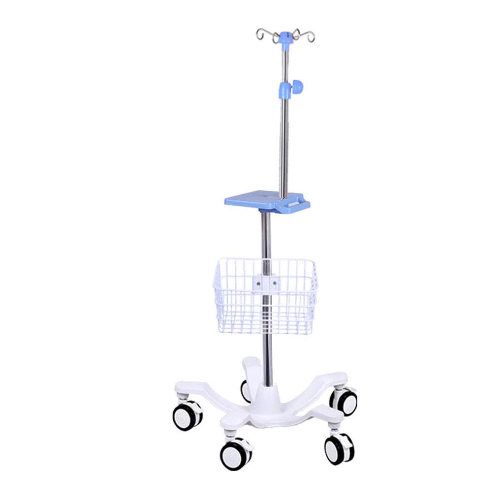 Portable IV Pole with Wheels - Adjustable IV Drip Stand with Tray & Cast Iron Base - 5 Brake Casters & Air Pressure Buffer (Basket/No Basket Options) - Ideal for Home Care, Hospitals & Medical Facilities