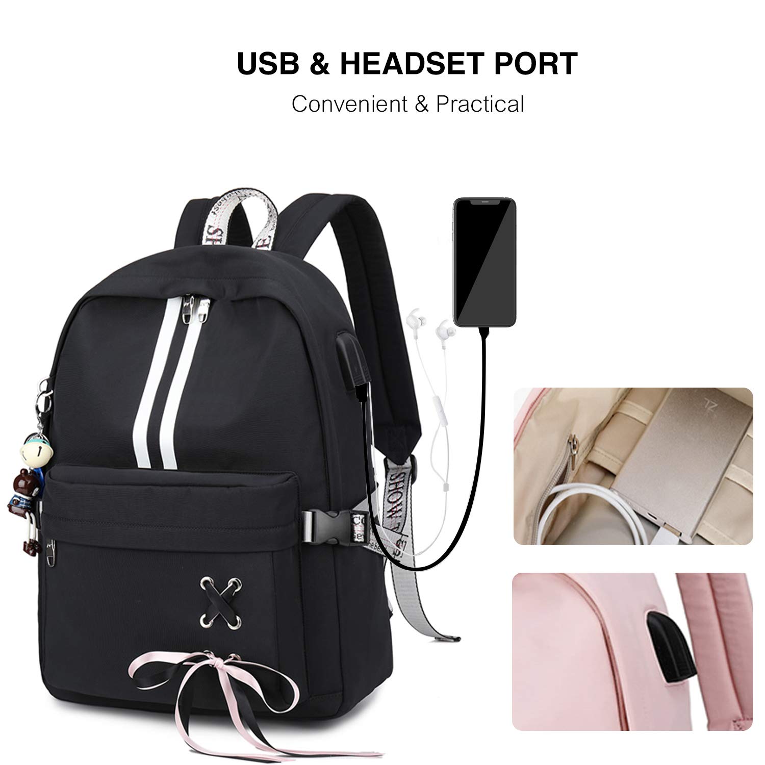 FANDARE USB Charging Backpack for Women & Girls - Waterproof School Backpack with Luminous Design, Lightweight Travel Daypack for Teens, College, Commuting & Outdoor Activities