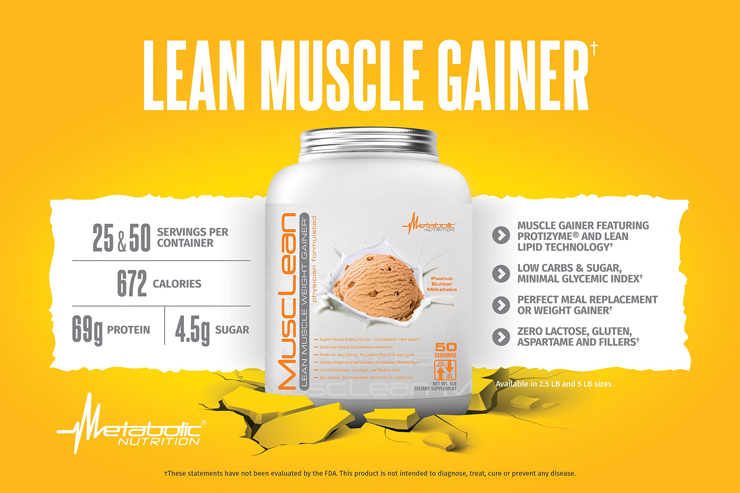 Metabolic Nutrition Musclean Whey Protein Shake - High Protein Meal Replacement for Weight Maintenance, Low Carb & Keto Diet with Digestive Enzymes - Peanut Butter Flavor, 5lb (50 Servings) - Perfect for Post-Workout Recovery & Healthy Meal Substitutes