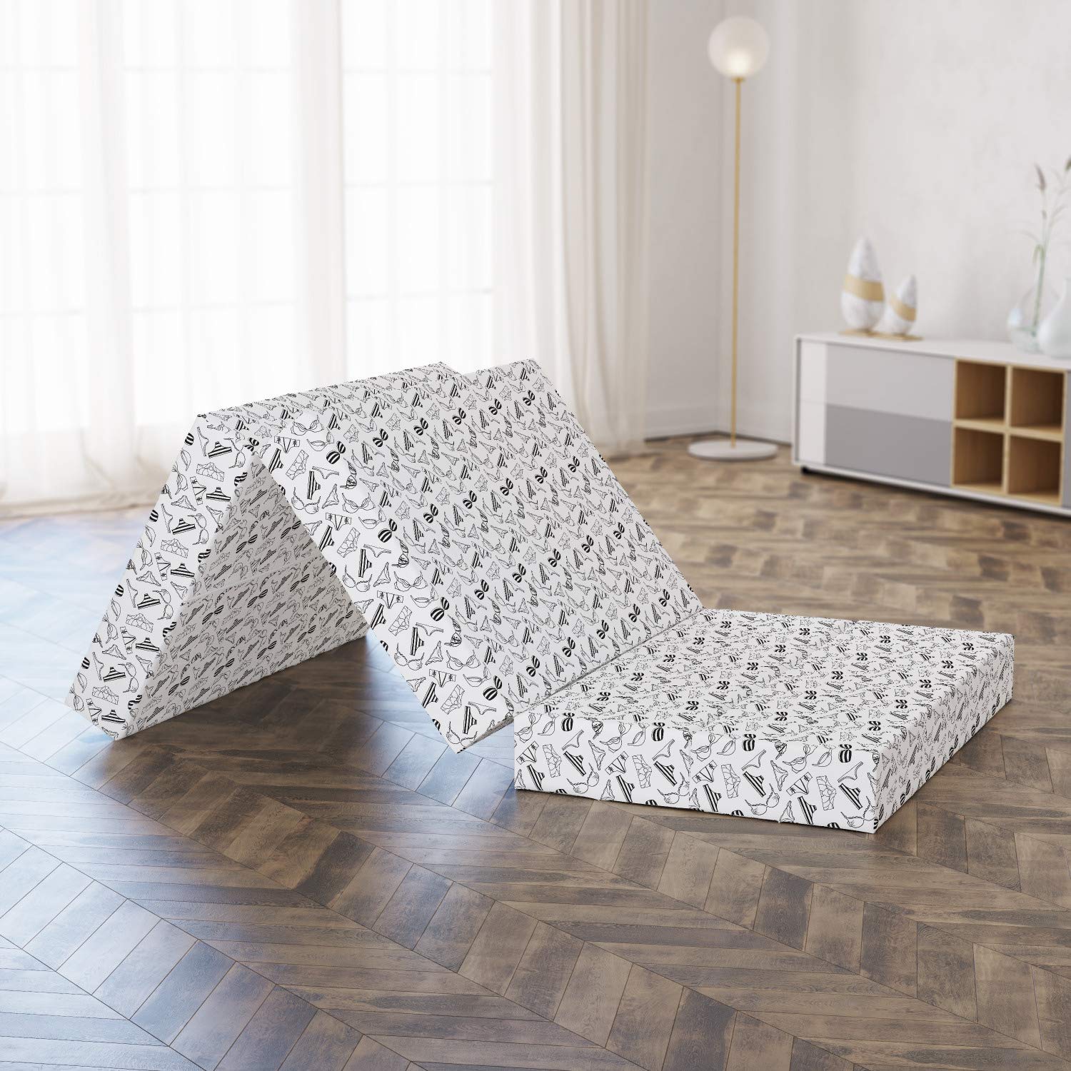 Ambesonne Black and White Foldable Mattress - Lingerie Doodle Print Twin Size (74.8