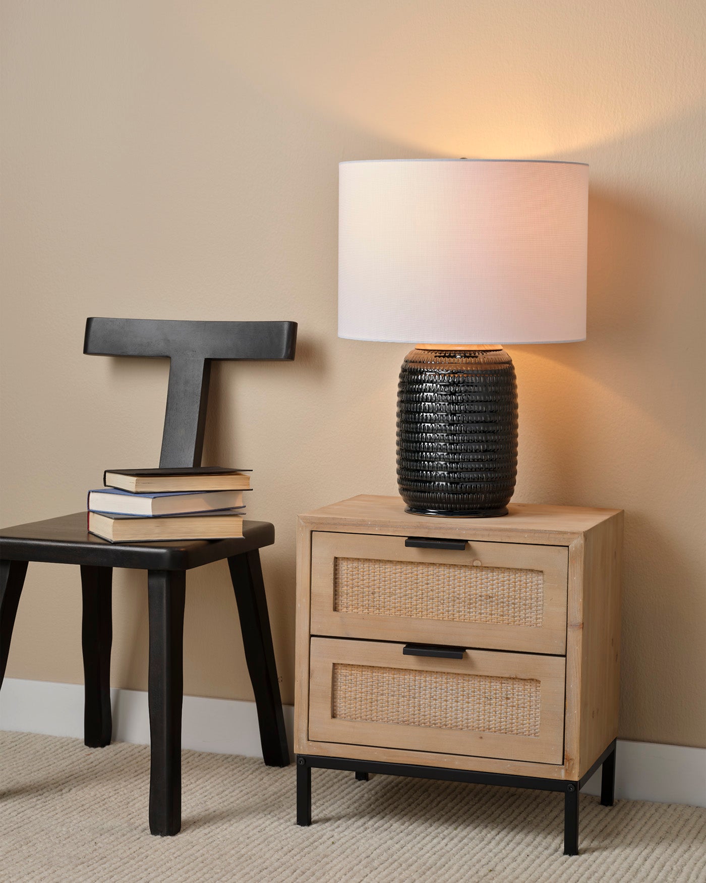 Reed 2 Drawer Side Table - Nightstand with Storage for Bedroom, Living Room | Modern End Table with 2 Drawers for Home Decor & Organization