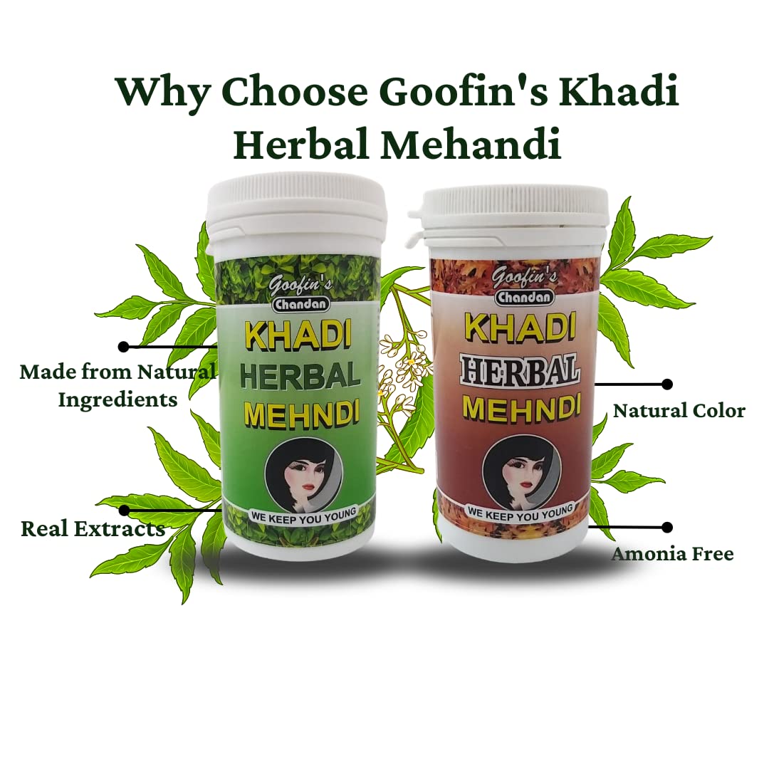 Khadi Gramodaya Herbal Natural Mehndi Combo with Sandalwood, Neem & Henna Powder for Hair Coloring | Black & Brown Shades | 2 x 100g Pack | Chemical-Free, Organic Hair Dye | Perfect for Natural Gray Coverage & Ayurvedic Hair Treatment at Home