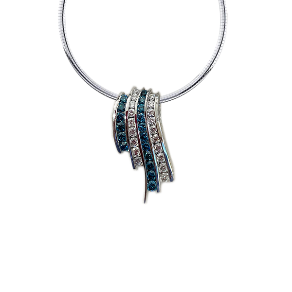 14K White Gold Blue Diamond Pendant Necklace for Women - Elegant Jewelry Gift for Anniversary, Birthday & Special Occasions