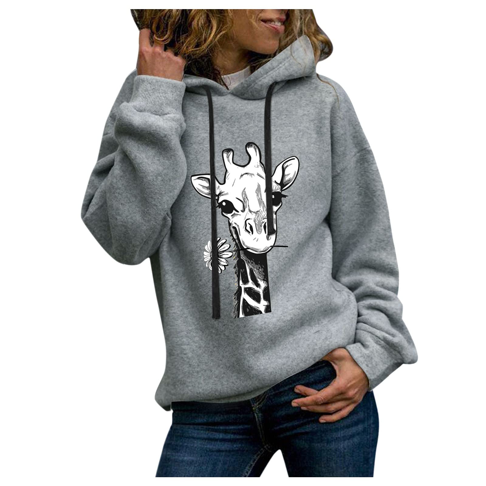 Goldweather Women's Giraffe Print Fleece Lined Hooded Sweatshirt - Warm Pullover Hoodie with Long Sleeves for Fall & Winter | Casual Outfit, Lounge Wear, Outdoor Activities
