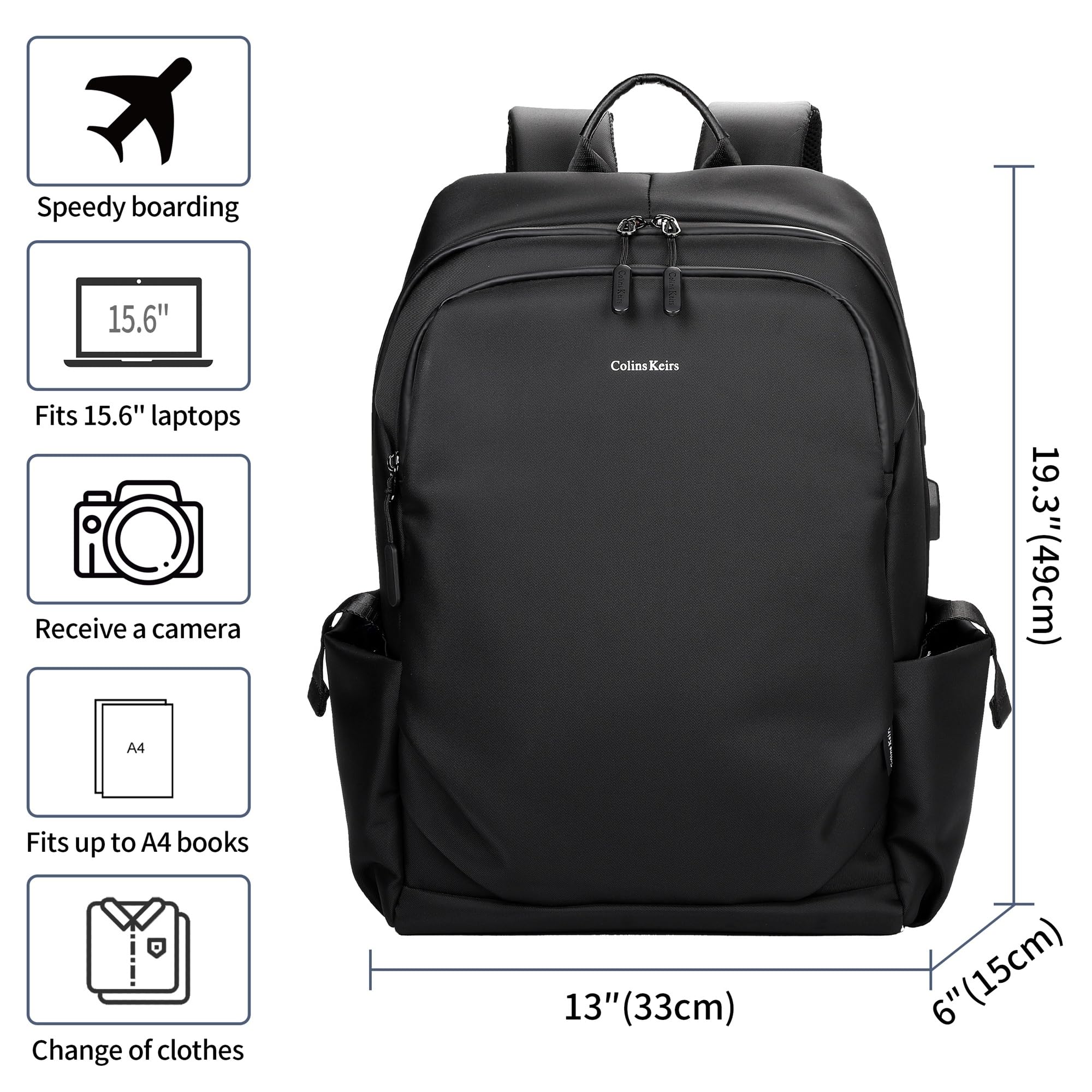 17.3 Inch Laptop Backpack for Men - Business Travel Computer Backpack with USB Charging Port & Headphone Jack - 25L Waterproof Anti-Theft Bag - Perfect for Work, Commuting & College (Black)
