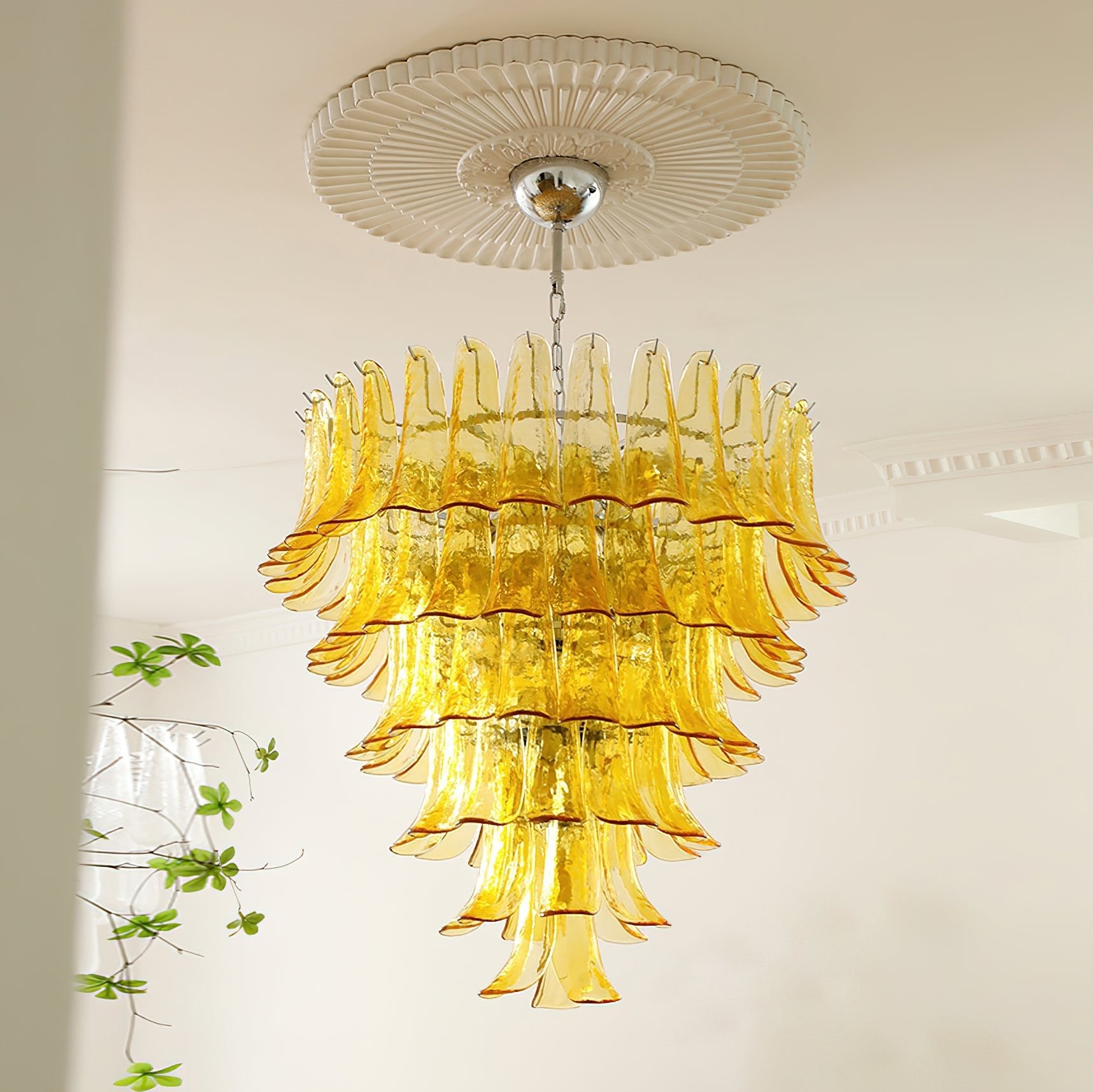 Exquisite Murano Glass Petals Chandelier - Handcrafted Italian Crystal Ceiling Light Fixture for Dining Room, Living Room & Bedroom Decor