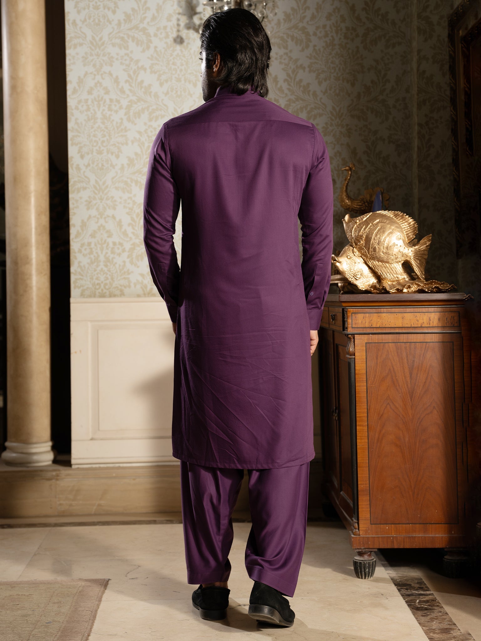 Blended Burberry Deep Purple Kurta Trouser by J. Junaid Jamshed - Elegant Ethnic Outfit for Weddings & Festive Occasions