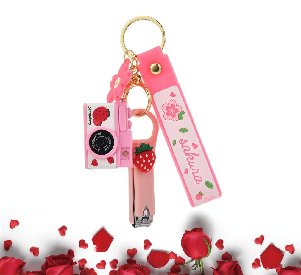 Ergugos Pink Camera Keychain with LED Light & Sound Effects - Creative Fashion Car Bag Charm, Cute Couple Gift for Students, Anti-Lost Keychain for Backpacks & Keys | Perfect for School, Travel & Daily Use