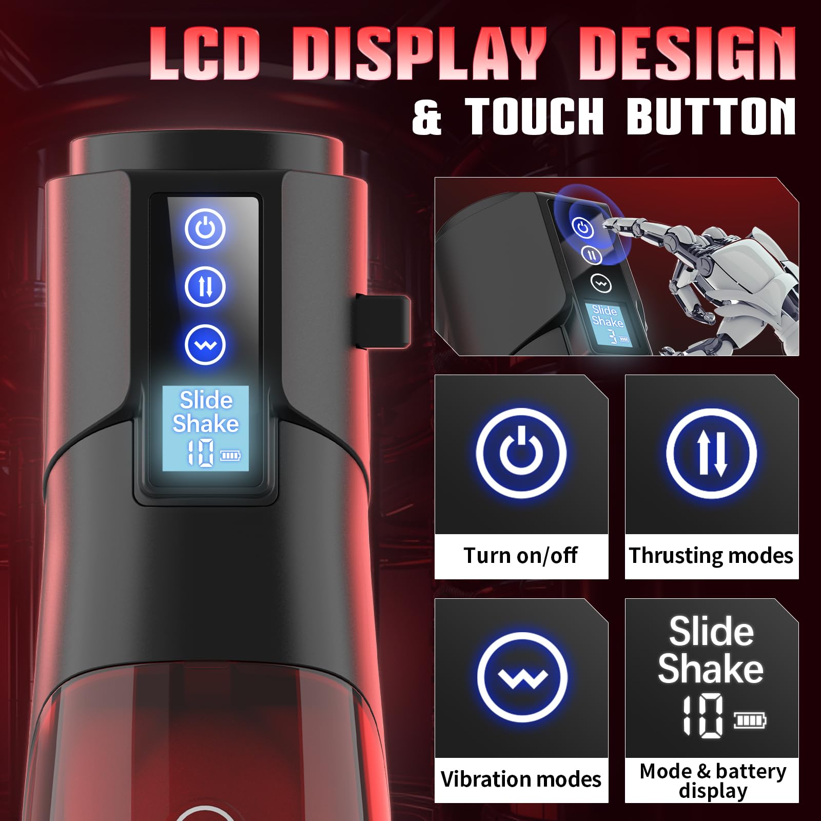 Automatic Male Masturbator - 10 Vibration Modes & 8 Thrusting Speeds with LCD Display | Realistic 3D Male Stroker | Rechargeable Adult Sex Toy for Men | Perfect for Solo Play, Couples Fun & Discreet Storage