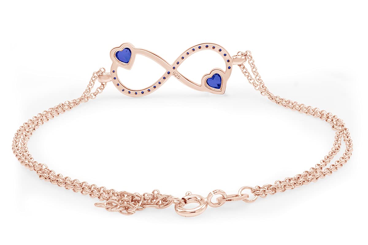 AFFY Simulated Gemstone Infinity Heart Chain Bracelet - 14k Rose Gold Plated Sterling Silver Jewelry for Women, Perfect Gift for Valentine's Day, Anniversary & Special Occasions