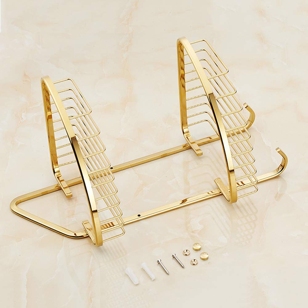 2-Tier Luxury Gold Brass Wall Mount Bathroom Shelf - Shower Caddy Organizer with Hooks for Towels, Shampoo & Toiletries - Perfect for Small Bathroom Storage & Corner Space Saving