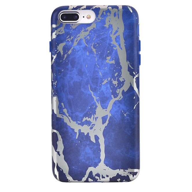 Navy Blue Marble Silver Chrome iPhone Case - Stylish Protective Cover for iPhone 13/14/15 Pro Max - Durable Shockproof Phone Case for Everyday Use & Travel