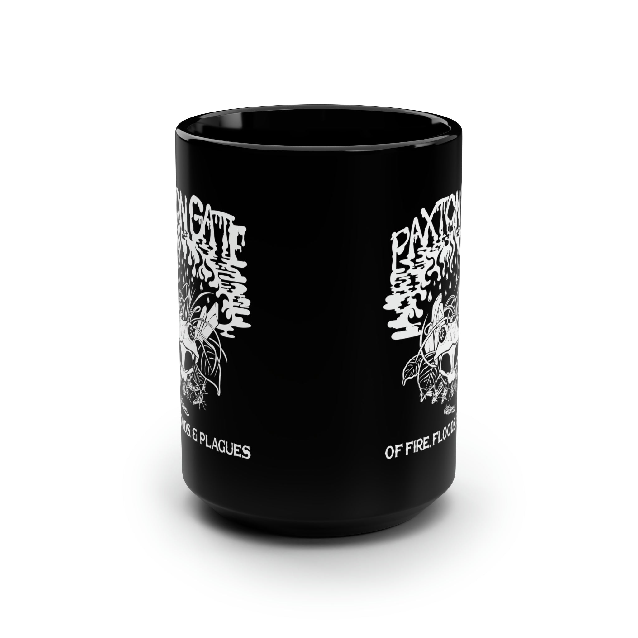 Black Fire, Floods and Plagues Ceramic Mug by Megan Lees - Unique Gothic Coffee Cup for Halloween, Dark Aesthetic Lovers & Apocalypse Themed Gifts