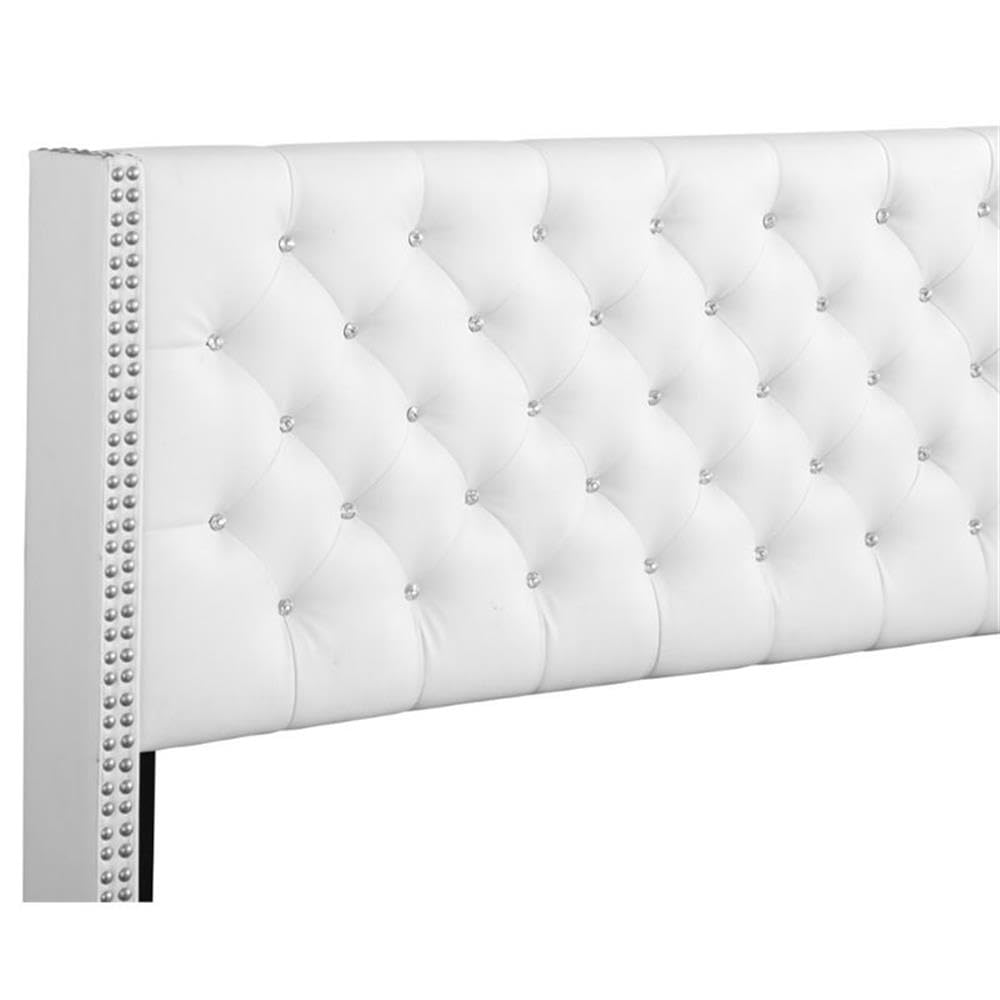 Glory Furniture Julie White Faux Leather Upholstered Queen Size Bed Frame - Perfect for Modern Bedroom & Guest Room Decor