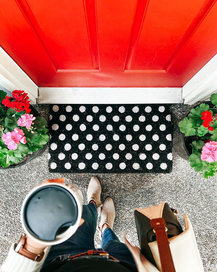 Polka Dot Handwoven Coconut Fiber Doormat - Non-Slip, Durable & Eco-Friendly Entryway Rug for Home, Porch, or Patio