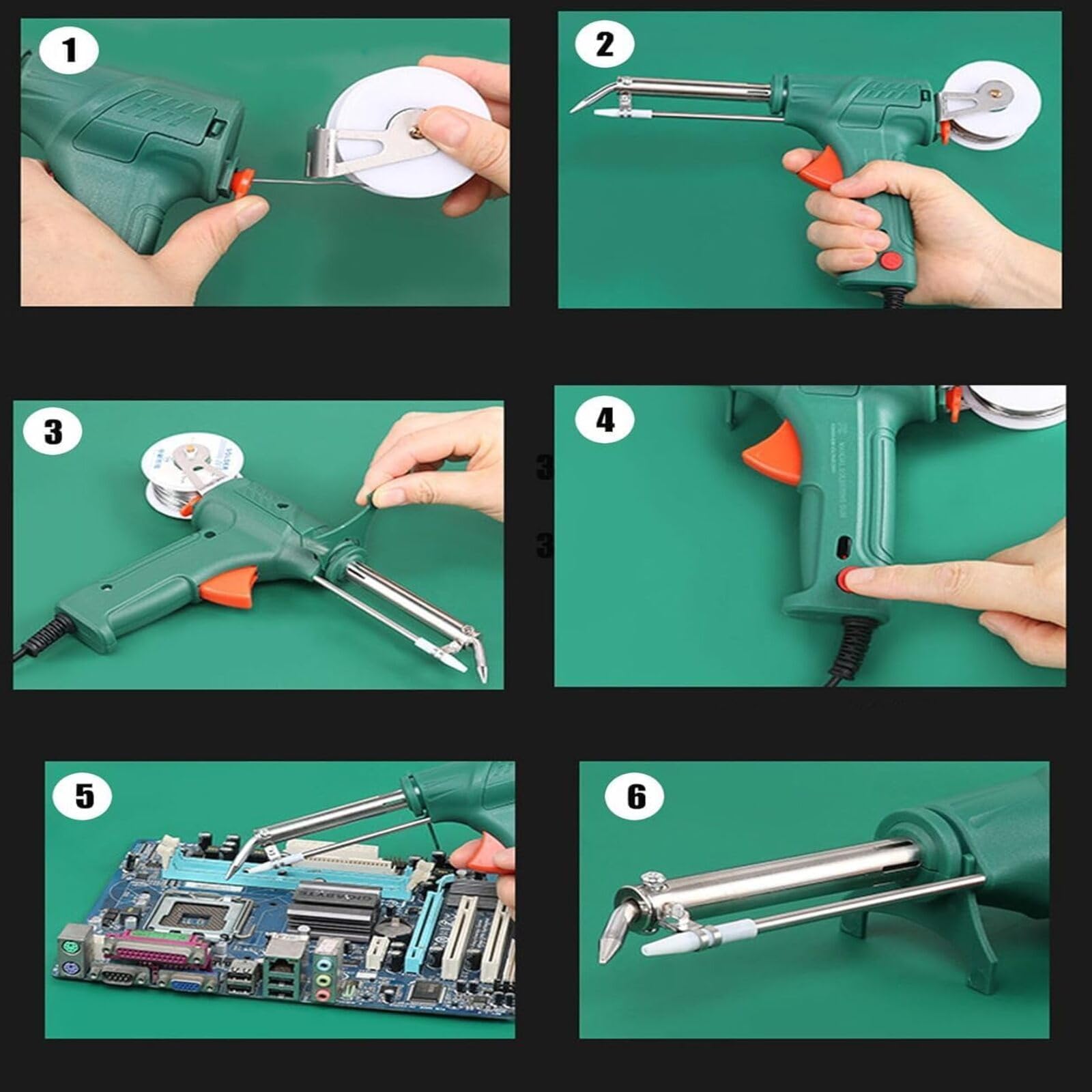 60W Multi-Function Soldering Iron Kit with Auto Feed & Removable Tip - Internal/External Heating Soldering Gun for Electronics Repair, DIY Projects & Home Improvement (Green)