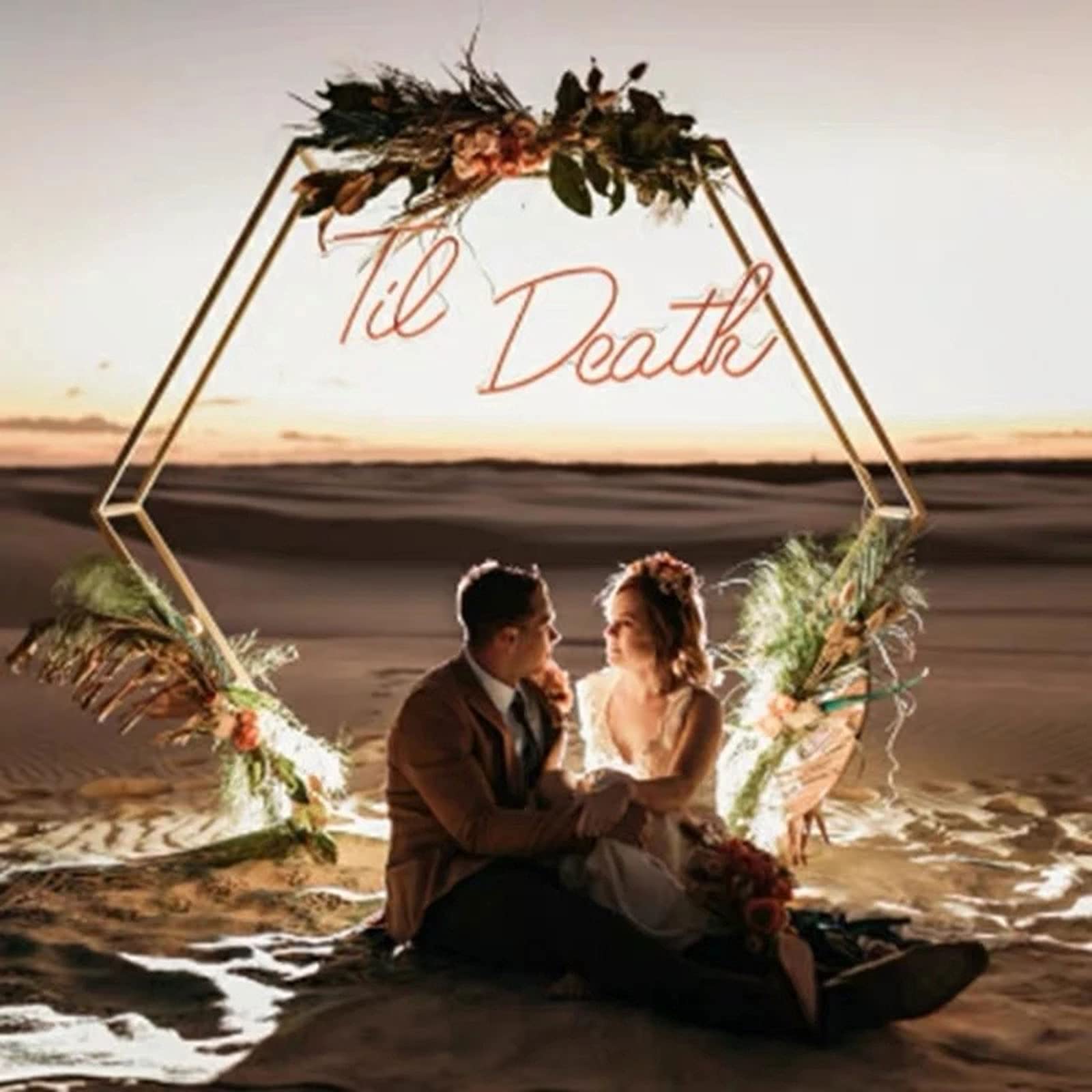 Gold Metal Wedding Arch - Pentagon & Hexagon Design 7.2FT Tall Ceremony Backdrop Stand for Wedding, Birthday Party, Reception Decoration - Perfect for Outdoor Garden & Indoor Venue Decorations