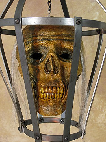 Skull Cage with Corpsed Head Skull - Gothic Home Decor, Halloween Props, Horror Movie Set Design - Perfect for Haunted Houses, Themed Parties & Dark Aesthetic Displays