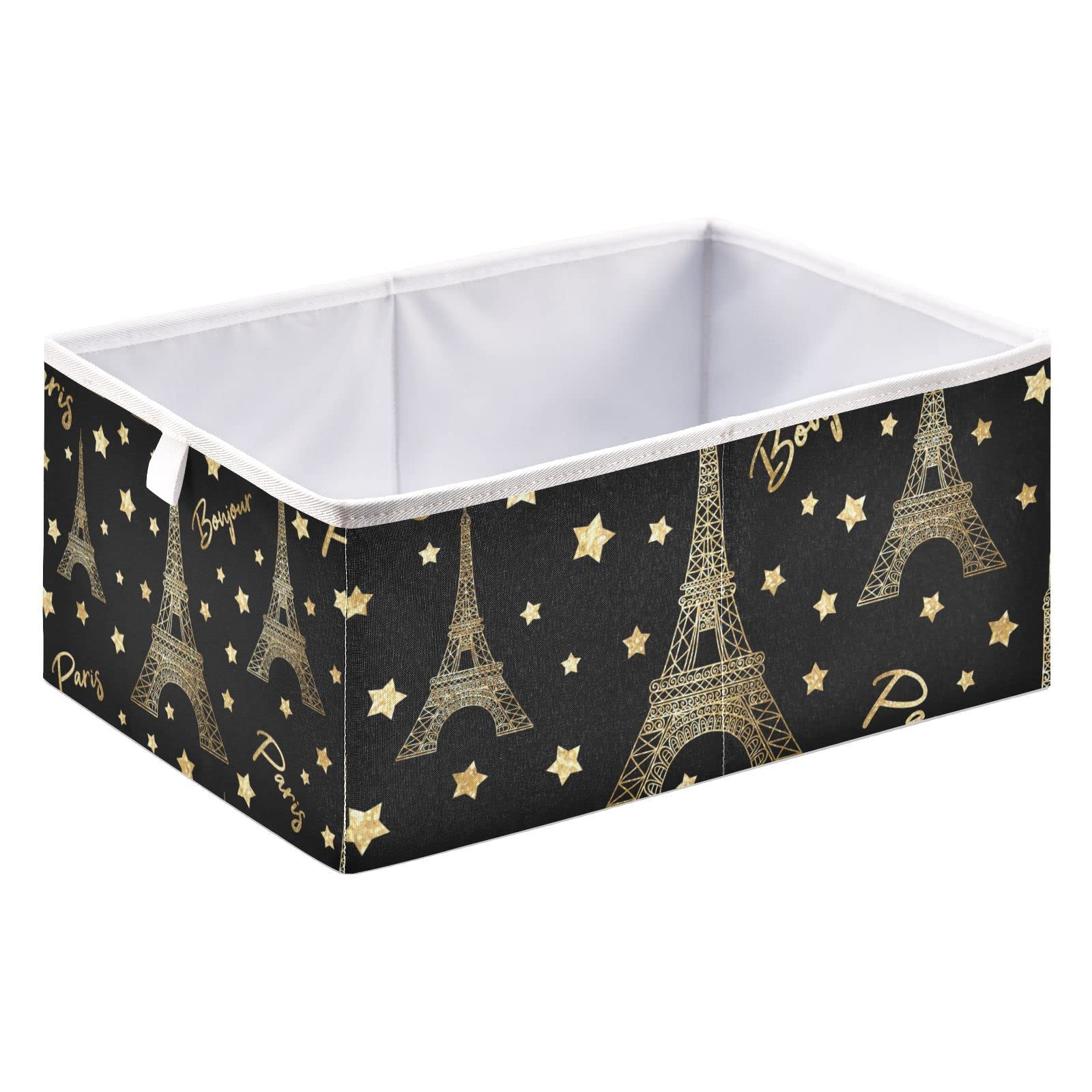 Collapsible Rectangular Storage Basket - Large Eiffel Tower Design Toy Organizer Bin for Shelves, Closet, Nursery & Home Decor | Perfect for Kids' Room, Playroom & Bedroom Organization