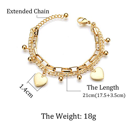 BSLVWG Multi-Layer Heart Bracelet - 18K Gold Plated Adjustable Women's Bracelet for Wedding, Anniversary, Birthday - Romantic Jewelry Gift for Her - Perfect for Date Night & Special Occasions