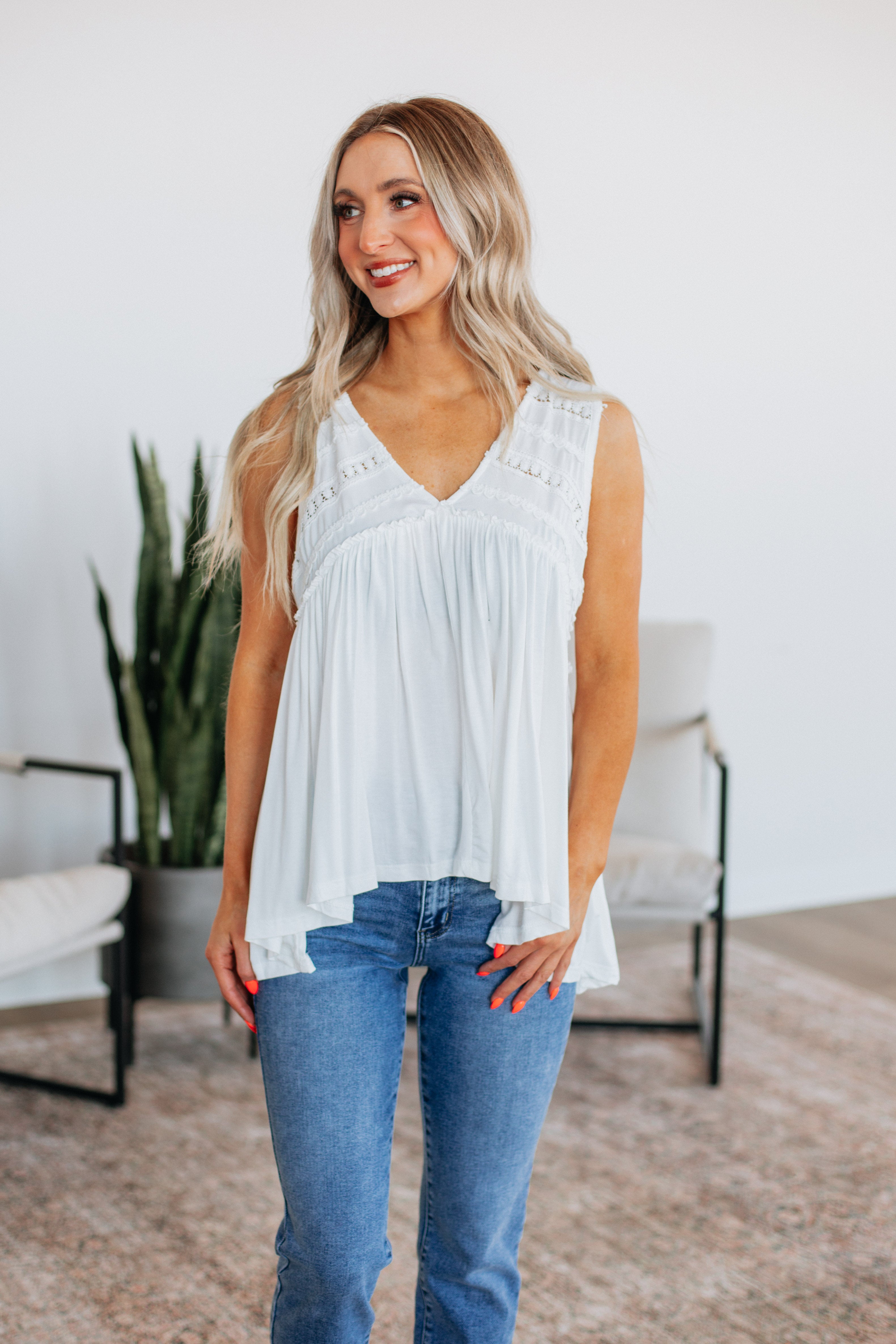 Dovile Babydoll Tank Top for Women - Ivory Lace Camisole | Comfortable Sleepwear & Loungewear for Relaxing at Home