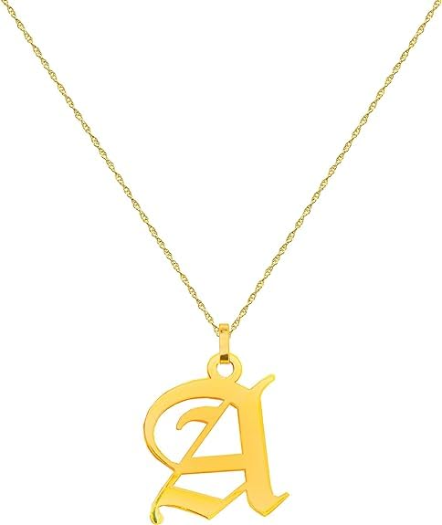 14K Authentic Gold Old English Pendant Necklace for Men & Women - Elegant Vintage Jewelry Gift for Birthday, Anniversary & Special Occasions