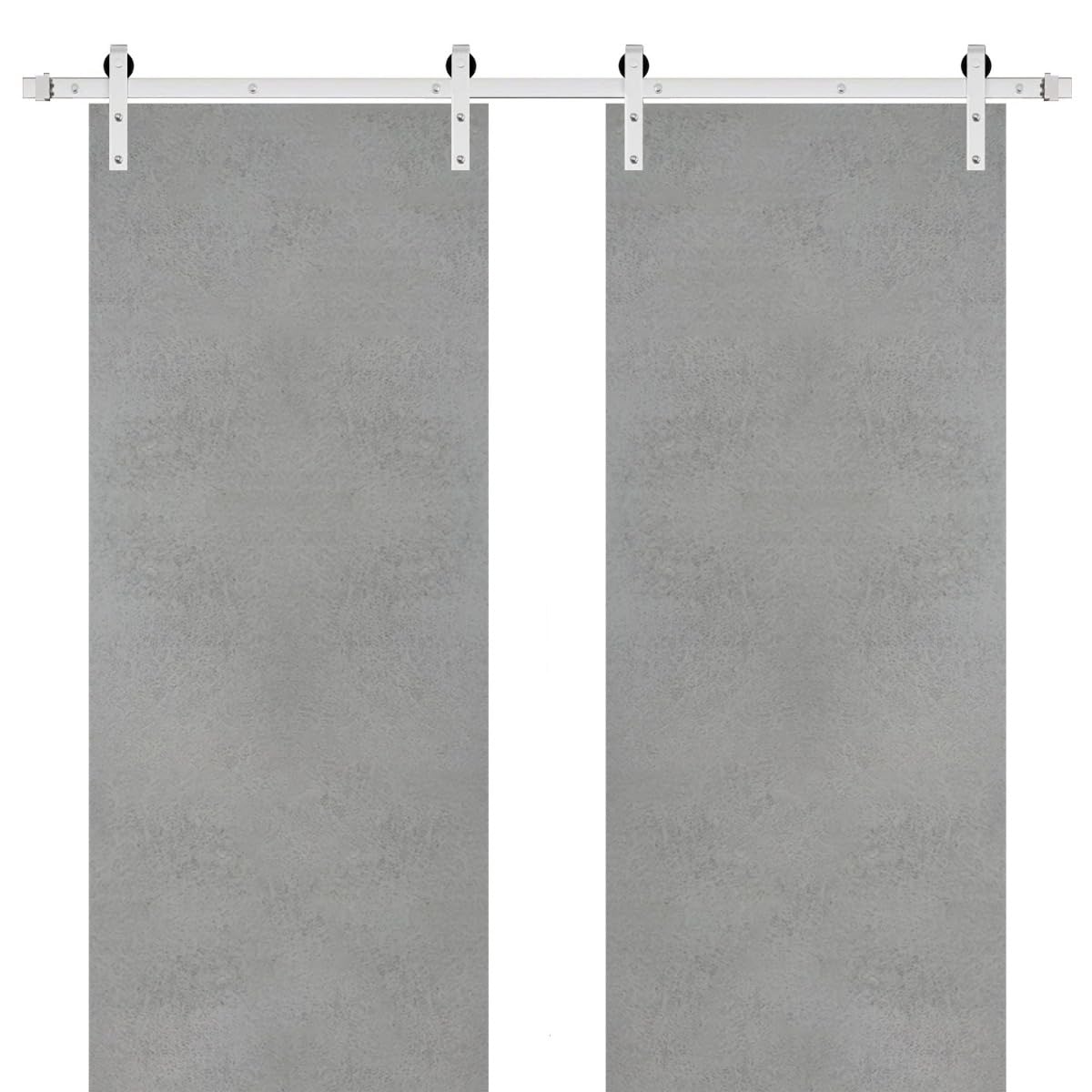56 x 80 Inch Heavy Duty Double Barn Door with Stainless Steel 13FT Rail Hangers - Solid Panel Interior Doors for Home & Office | Rustic Concrete Finish | Perfect for Bedrooms, Closets, and Room Dividers