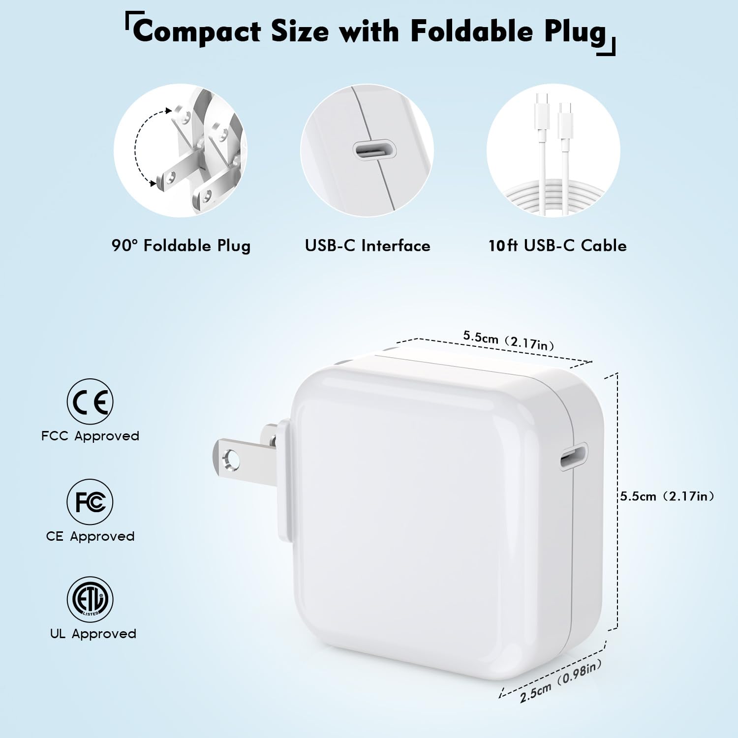 Original Title: Mac Book Pro Charger - USB C Charger Fast Charger Power Adapter for USB C Port MacBook Pro/MacBook Air 16 15 14 13 inch, New iPad Pro and All USB C Device, Included 10FT Long USB C to C Charger Cable  Optimized Title:   **USB C Fast Charger for MacBook Pro/Air 16/15/14/13 Inch & iPad Pro - 96W Power Adapter with 10FT USB C to C Cable - Compatible with All USB C Devices - Perfect for Home, Office & Travel**