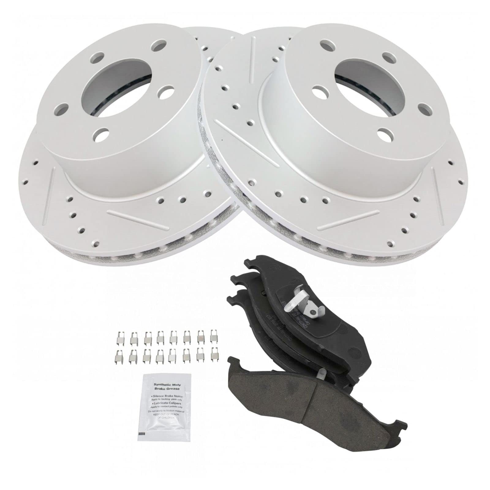 High Performance Drilled & Slotted Brake Rotors with Ceramic Pads - Front Brake Kit for Jeep Wrangler & Grand Cherokee - Perfect for Off-Roading & Daily Driving