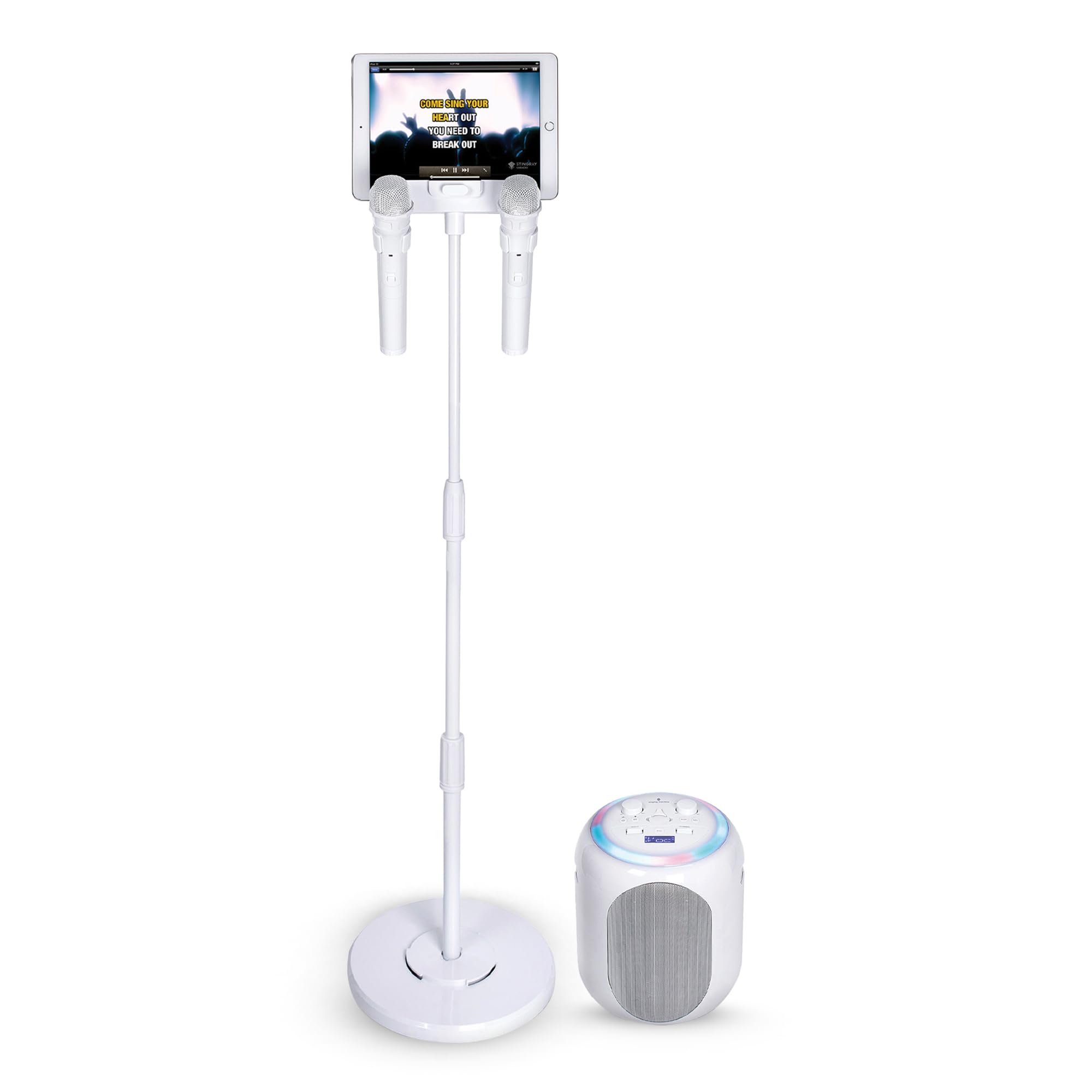 Singing Machine Portable Karaoke System with 2 Wireless Microphones - Bluetooth Home Karaoke Machine for Adults & Kids - Built-in Speaker, LED Lights & Voice Enhancer - Perfect for Parties, Family Gatherings & Home Entertainment (White)