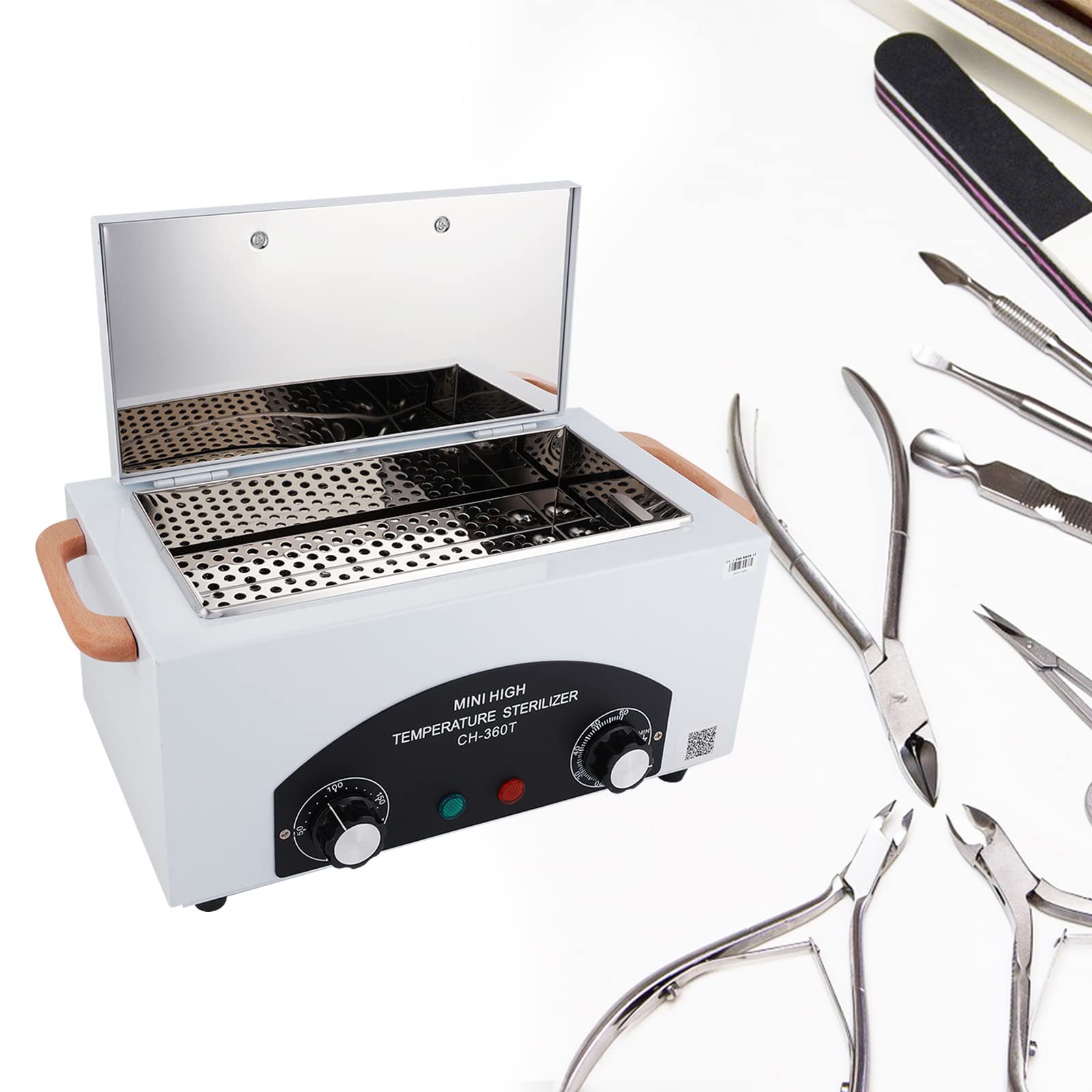 300W Nail Dry Heat Sterilizer - 220℃ High Temperature Autoclave for Manicure & Pedicure - Salon Cabinet with Removable Stainless Steel Tray & LCD Timer - Perfect for Nail Salons, Dentistry, Tattoo Shops & Beauty Clinics