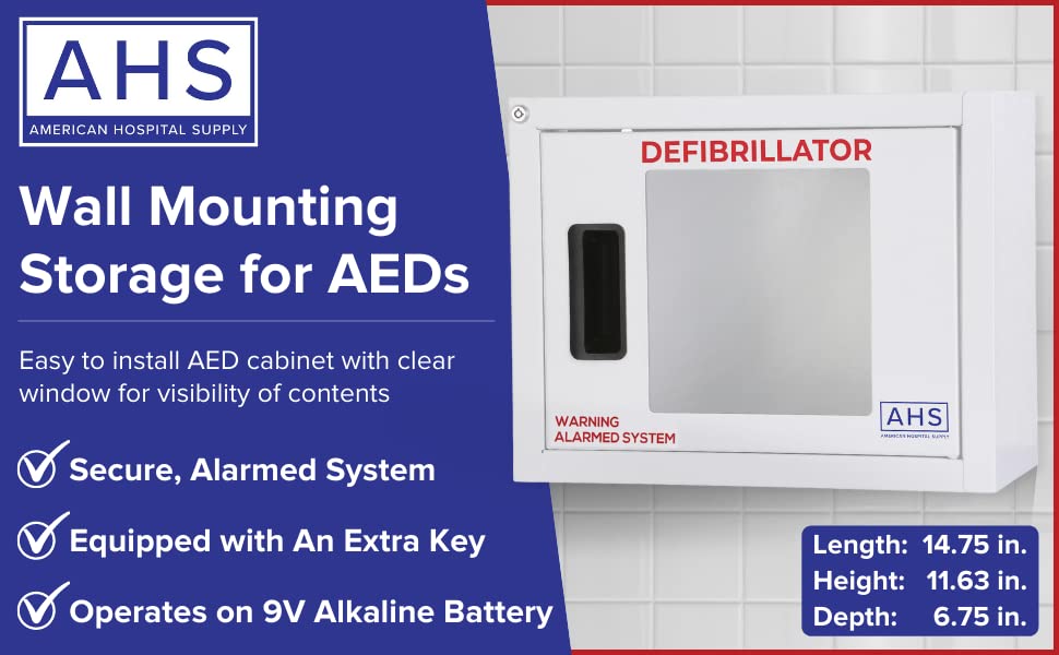 Wall Mounted AED Cabinet for Defibrillator Storage - White Alarmed Security Cabinet Fits Phillips/Heartsine/Defibtech - Ideal for Offices, Schools & Public Spaces
