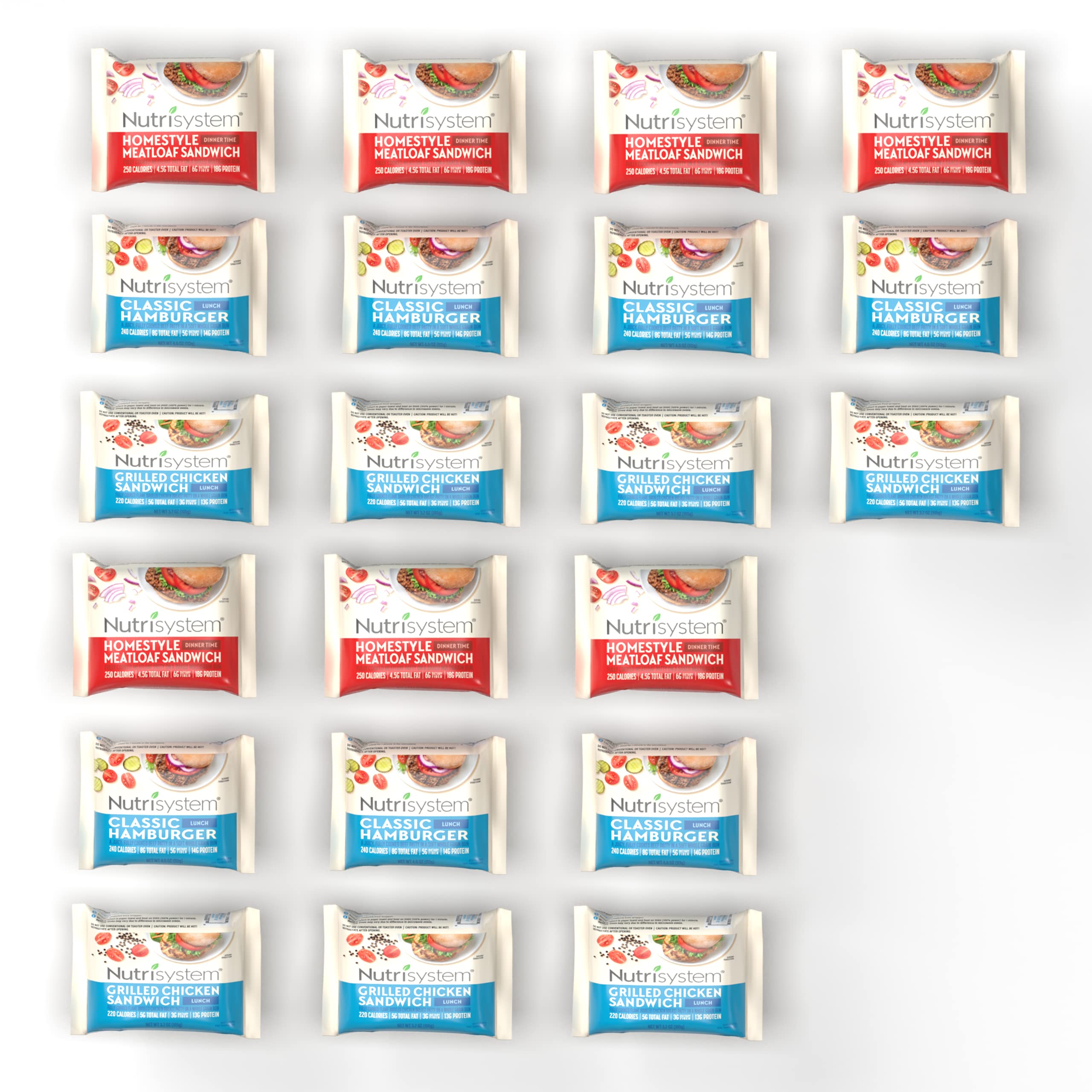 Nutrisystem Frozen Sandwich Bundle - Grilled Chicken, Hamburger & Meatloaf - 21 Count for Healthy Weight Loss | Perfect for Meal Prep, On-the-Go Lunches & Low-Calorie Diets