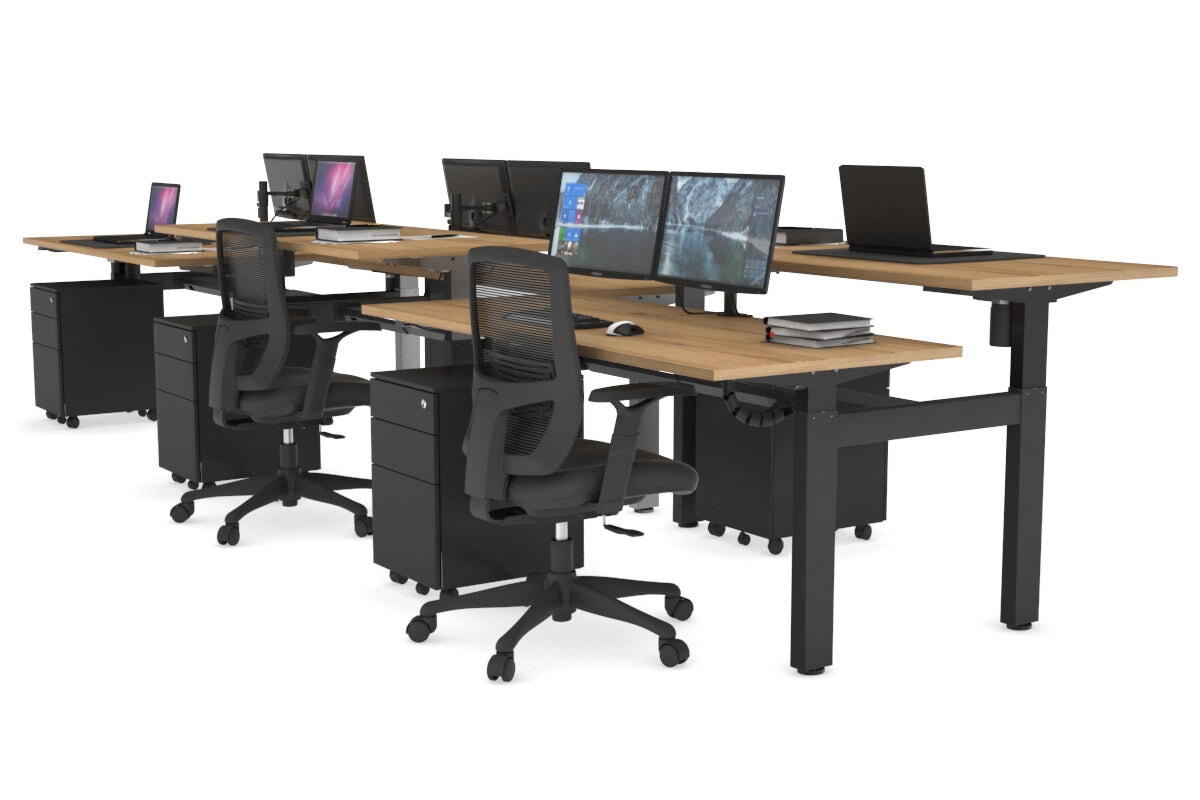 Just Right Height Adjustable 6-Person H-Shaped Workbench - Black Steel Frame [1600mm x 700mm] for Office, Workshop & Industrial Use
