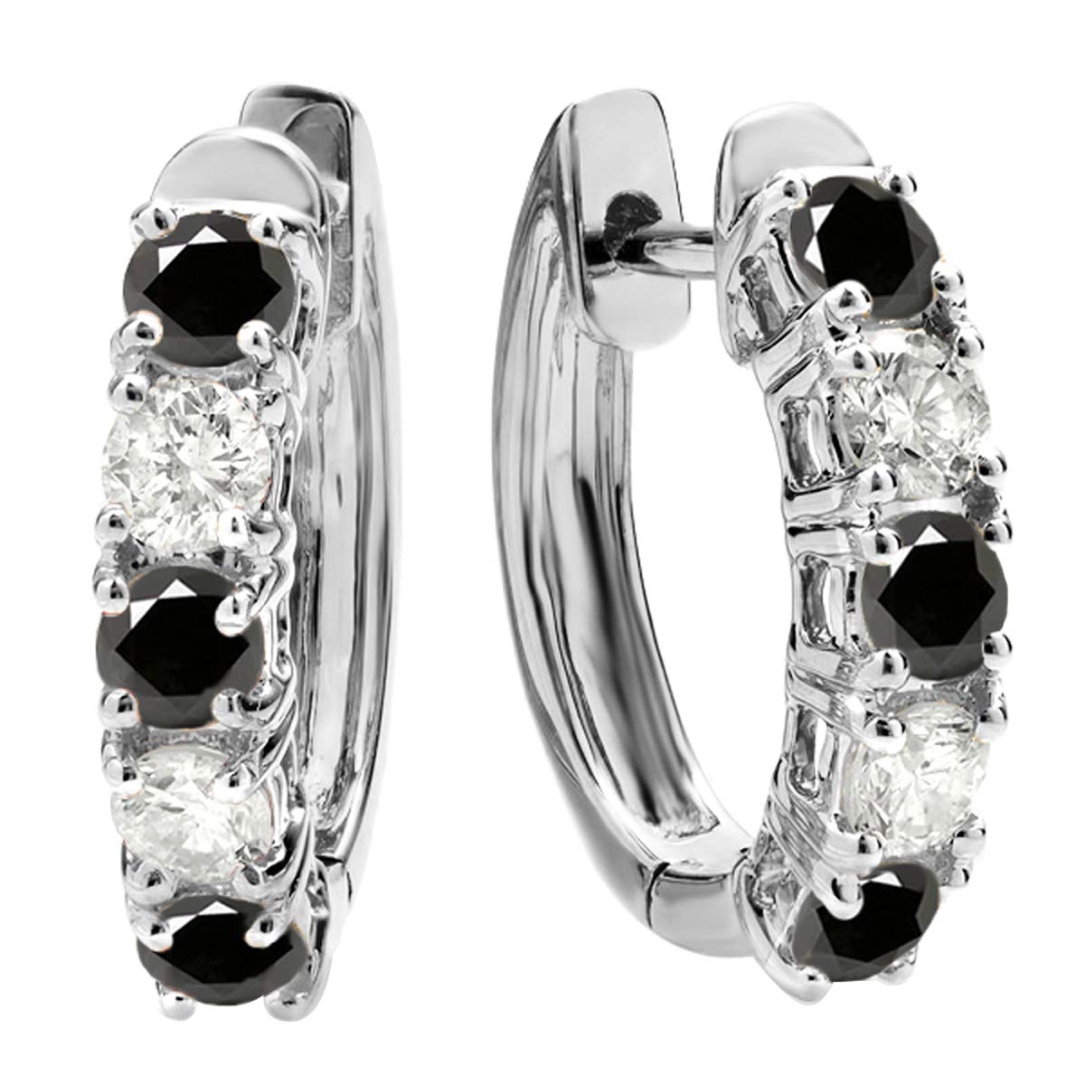 Dazzlingrock 10K Solid White Gold Round Gemstone & Diamond Huggie Hoop Earrings for Women | Elegant Everyday Wear, Gift for Her, Wedding & Party Jewelry