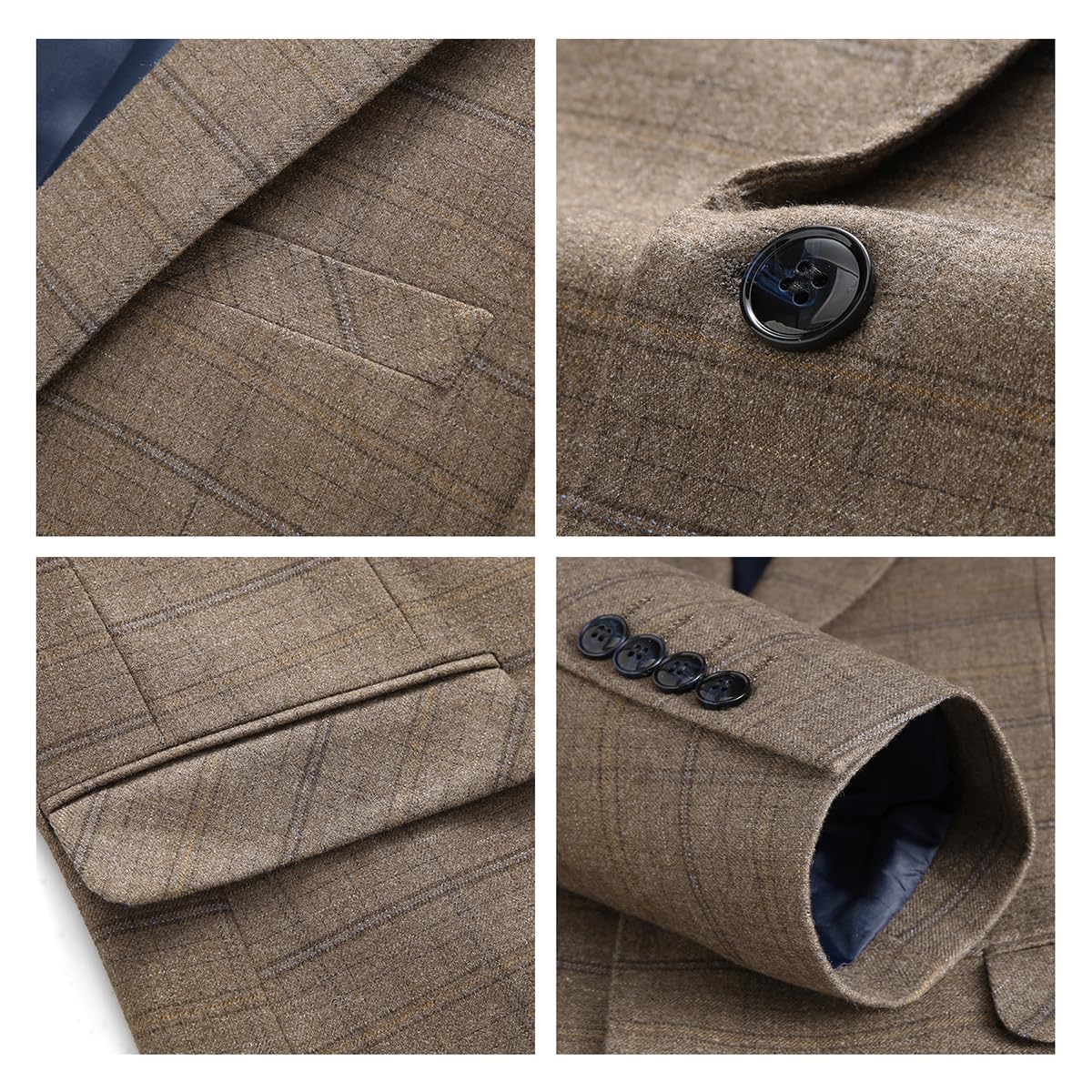 Men's 3-Piece Slim Fit Tweed Suit - Plaid One Button Tuxedo Set for Weddings, Business & Formal Events | Premium Wool Blend Suiting
