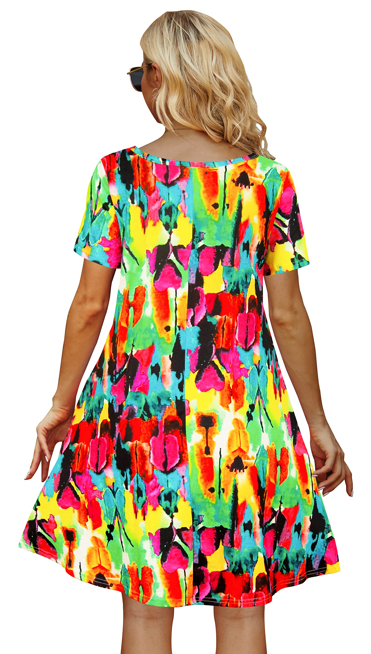Women's Casual Summer Beach Sundress - Short Sleeve T-Shirt Dress with Pockets | Perfect for Vacation, Pool Party & Outdoor Activities