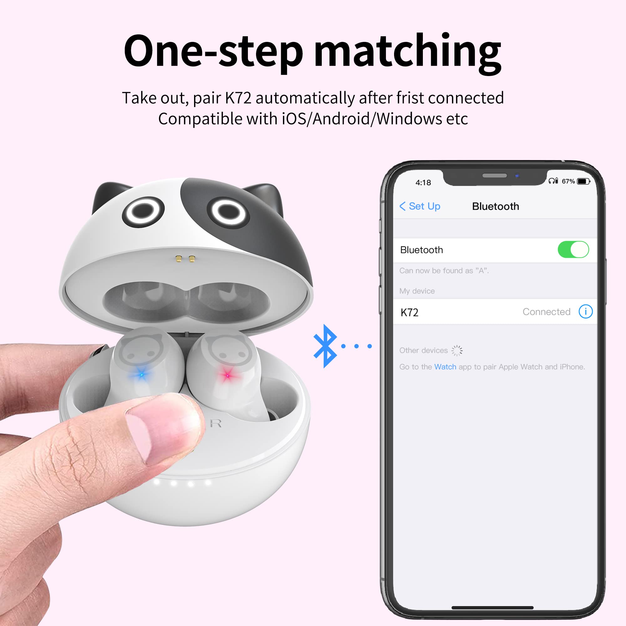 Wireless Earbuds Bluetooth 5.0 - Cute Panda Design with Built-in Mic, IPX5 Waterproof, 36H Playtime & HiFi Stereo Bass - Perfect for Sports, Workouts & Daily Use